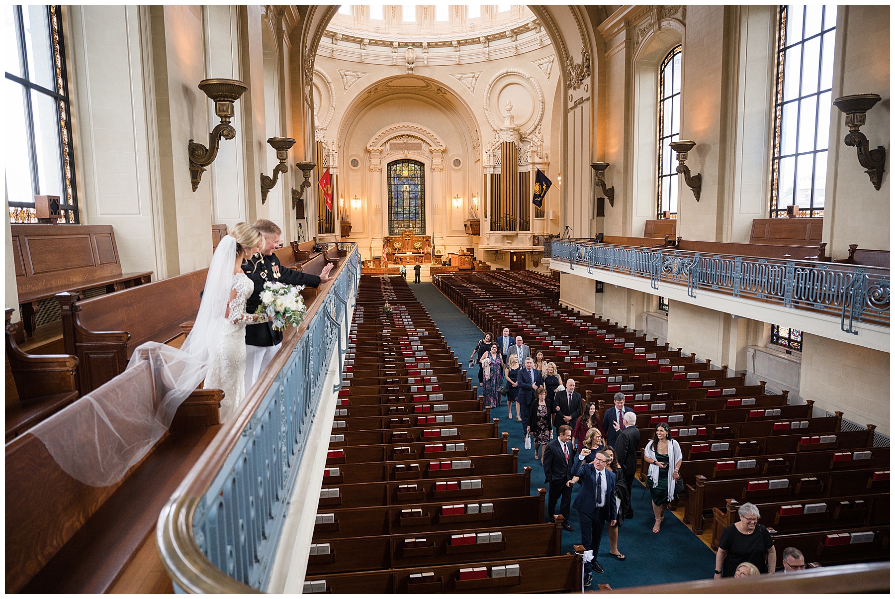 wedding ceremony at usna chapel guests depart