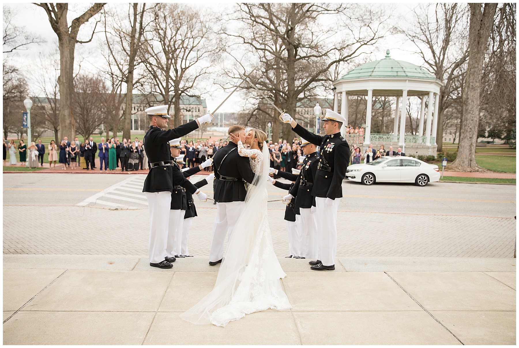 wedding ceremony at usna chapel sword arch