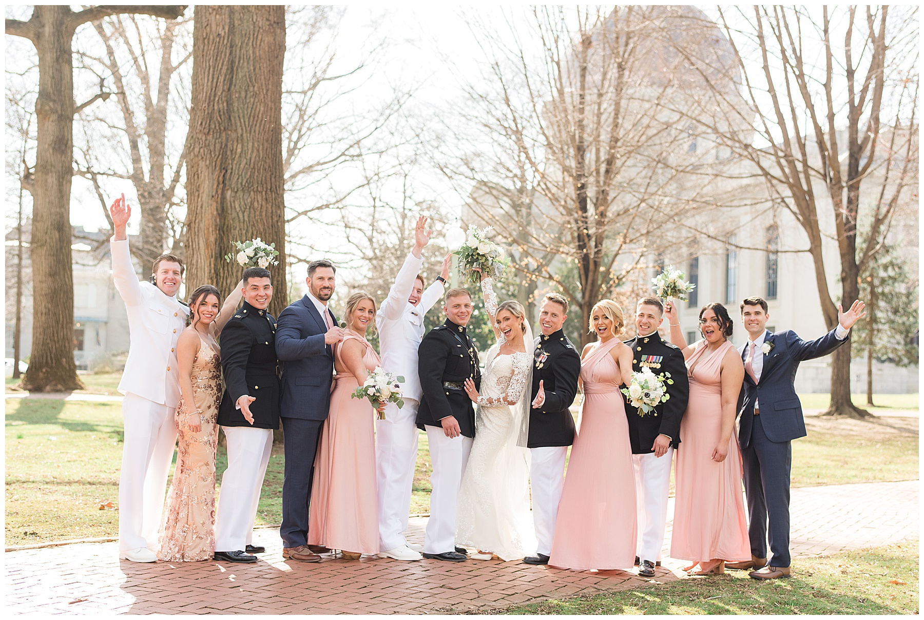 wedding party cheering in annapolis maryland