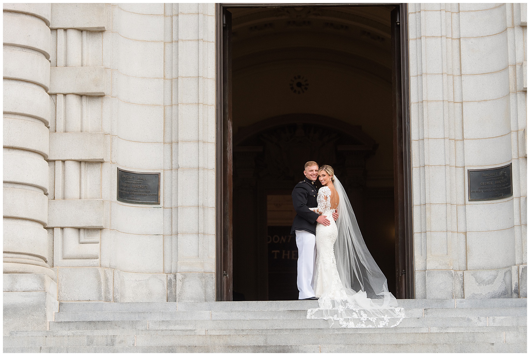 couple portrait usna bancroft hall wide