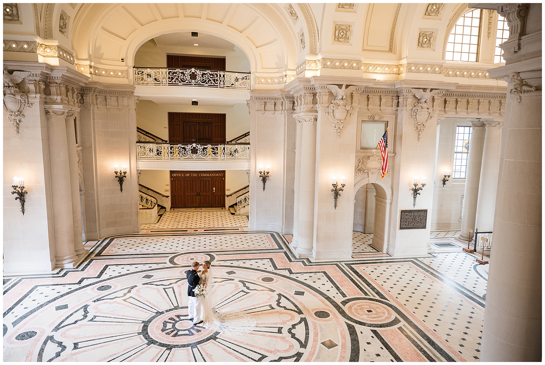 couple portrait usna bancroft hall wide