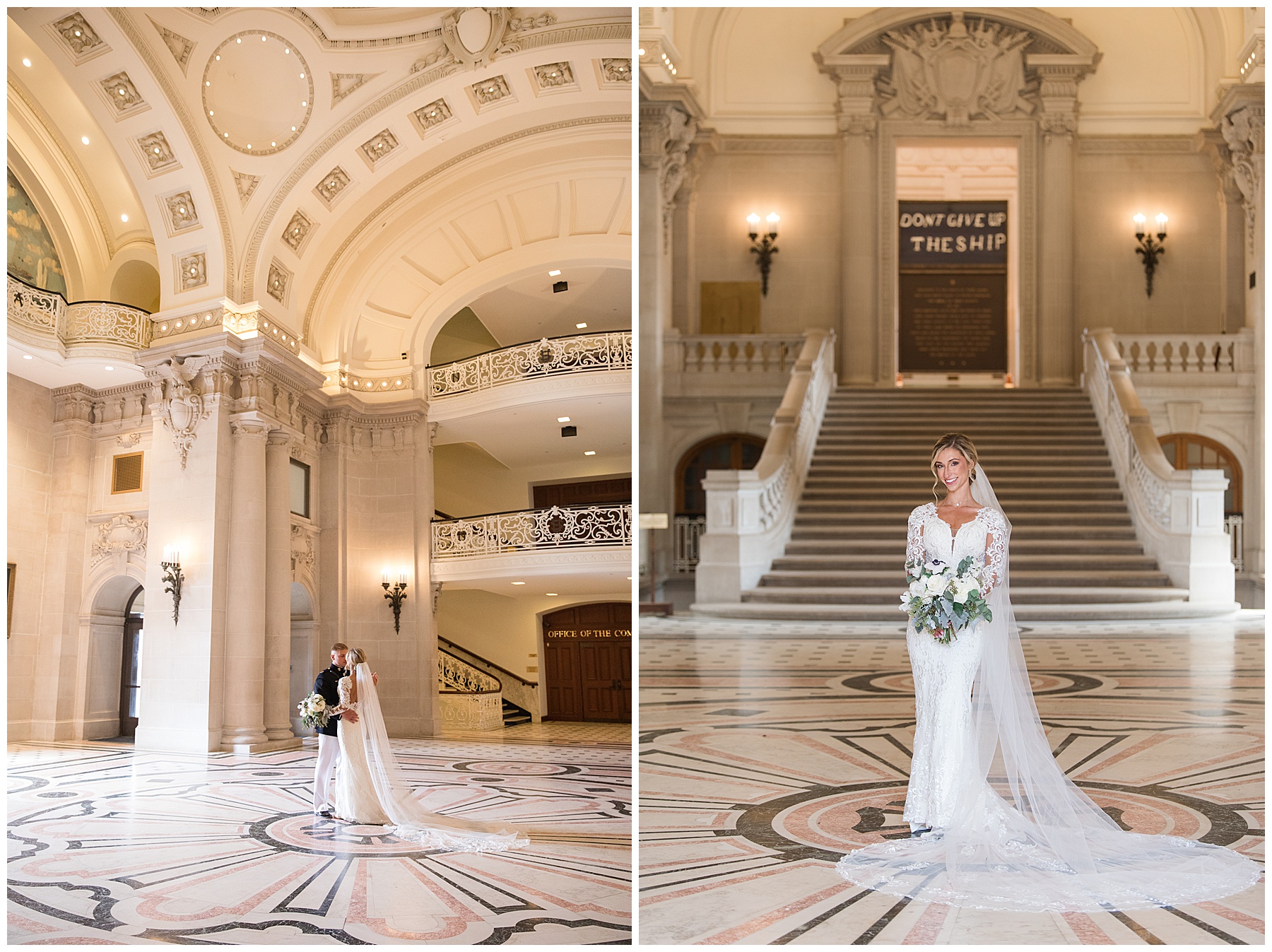 couple and bridal portrait usna bancroft hall wide