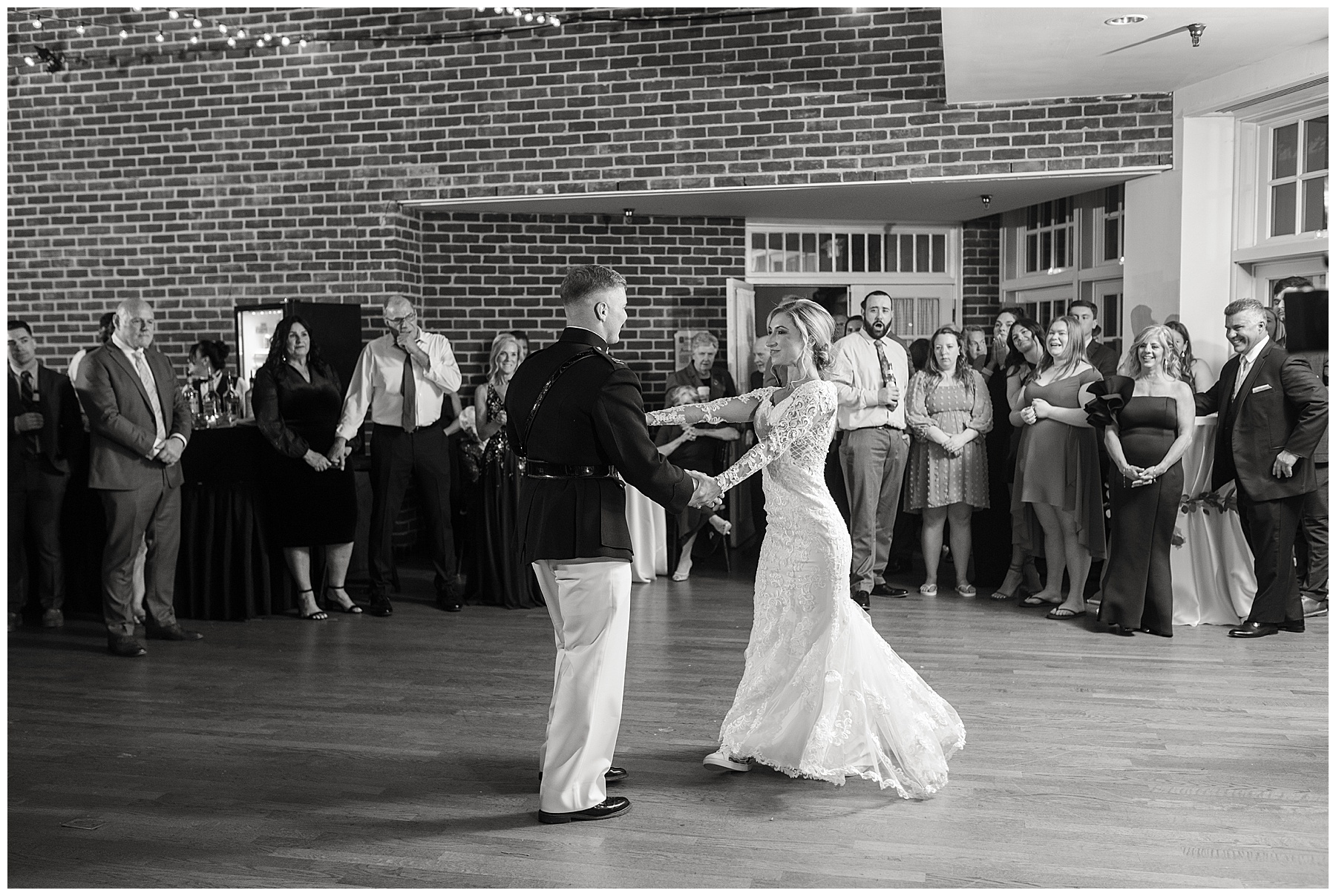 bride and groom first dance black and white