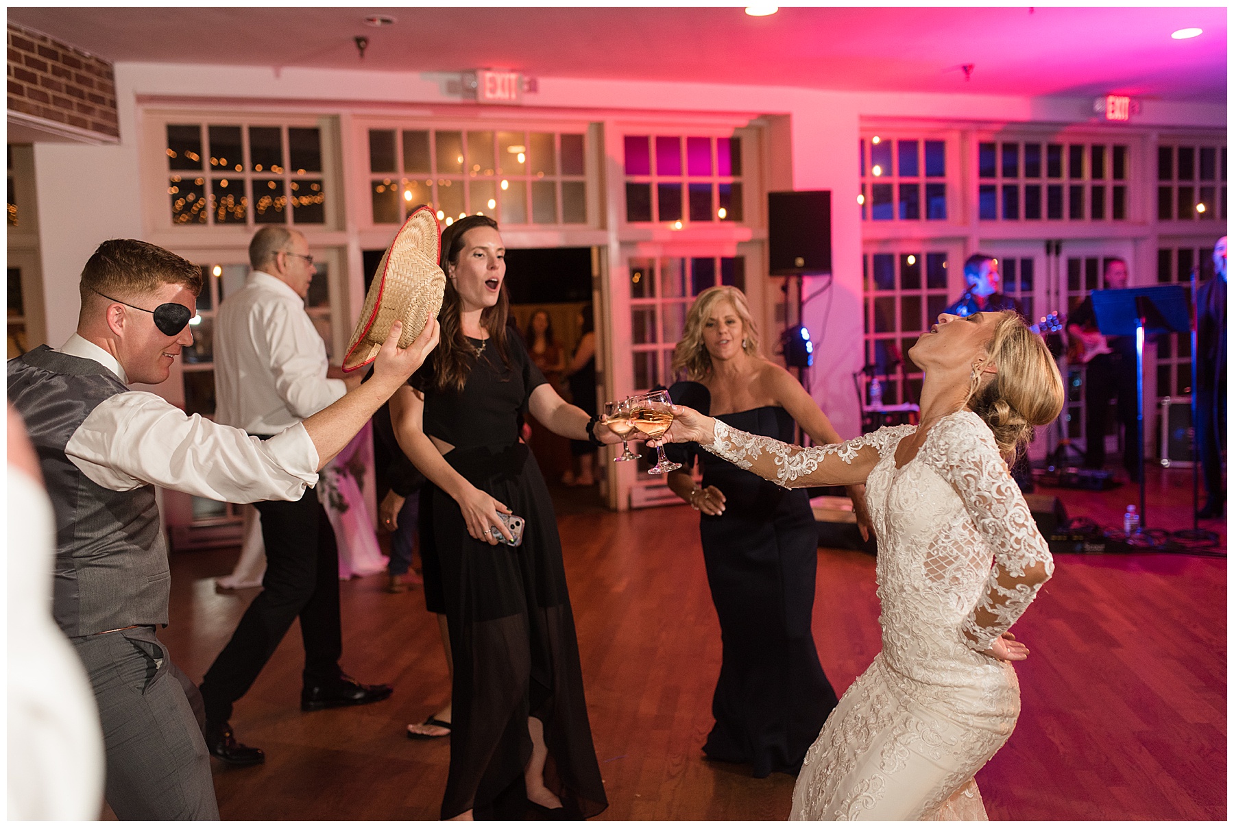 wedding reception dancing guests candid