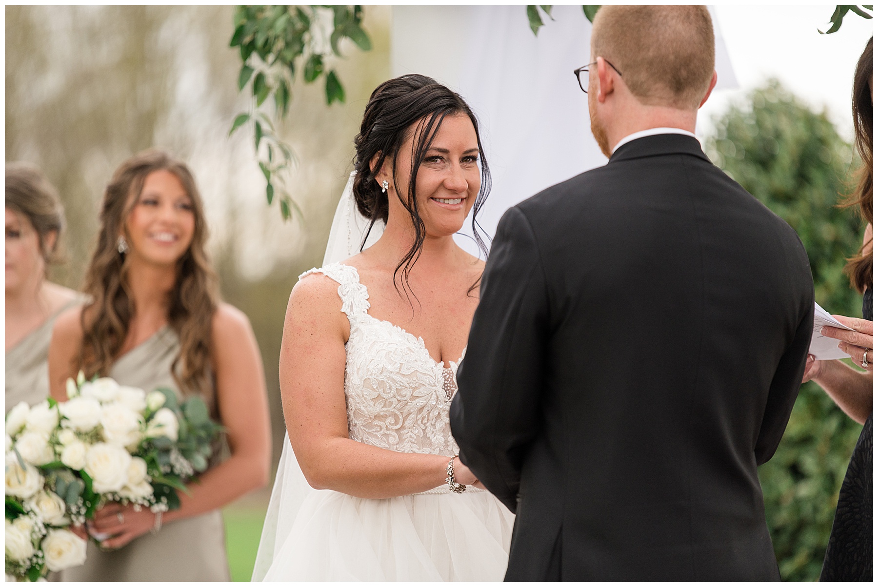 wedding ceremony bride looking at groom