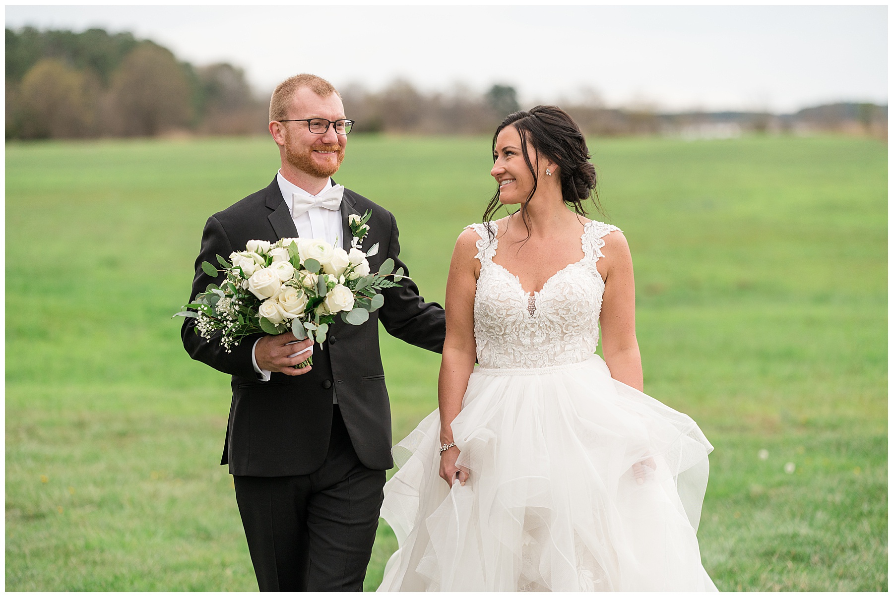 bride and groom portrait walking