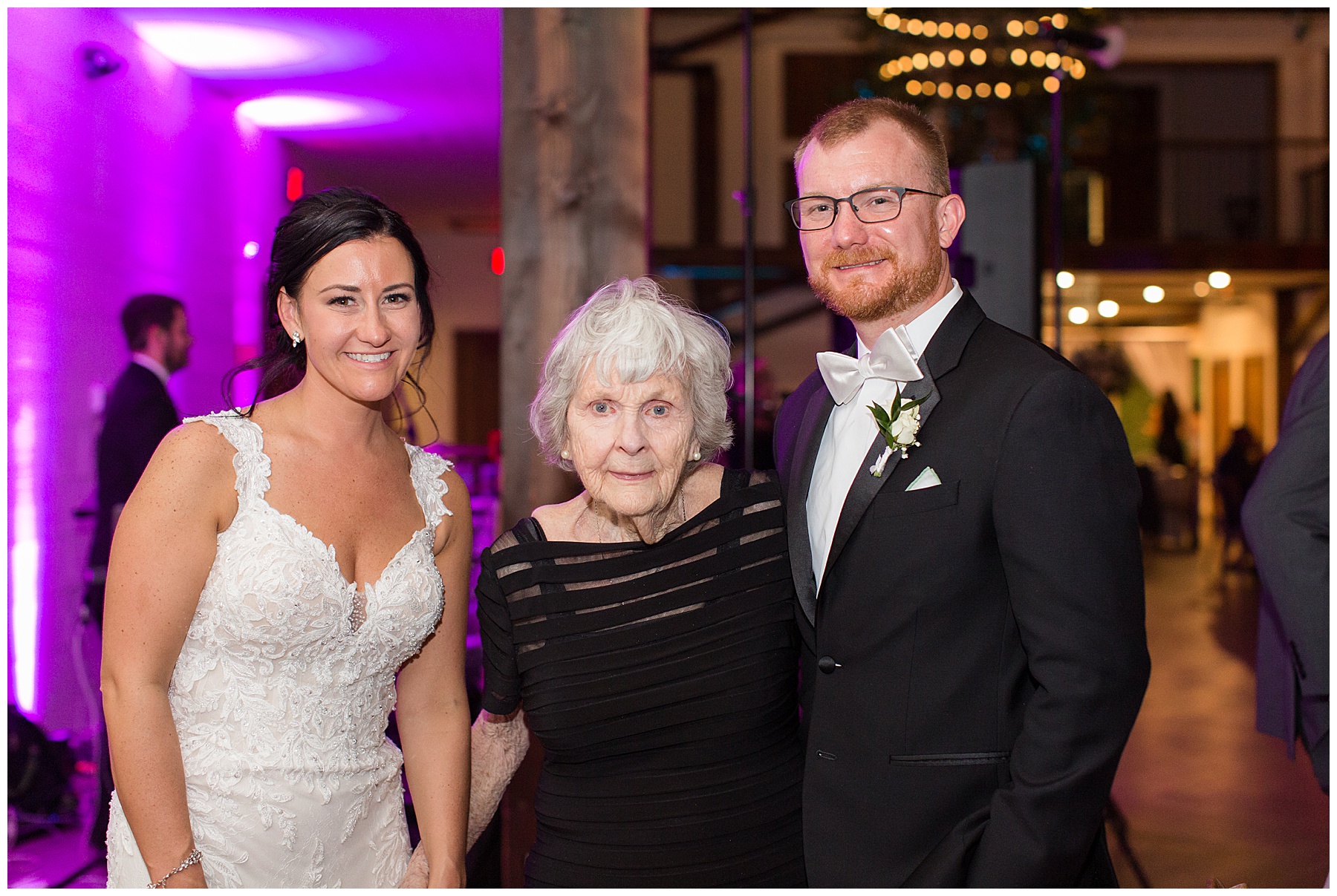 bride and groom with grandmother