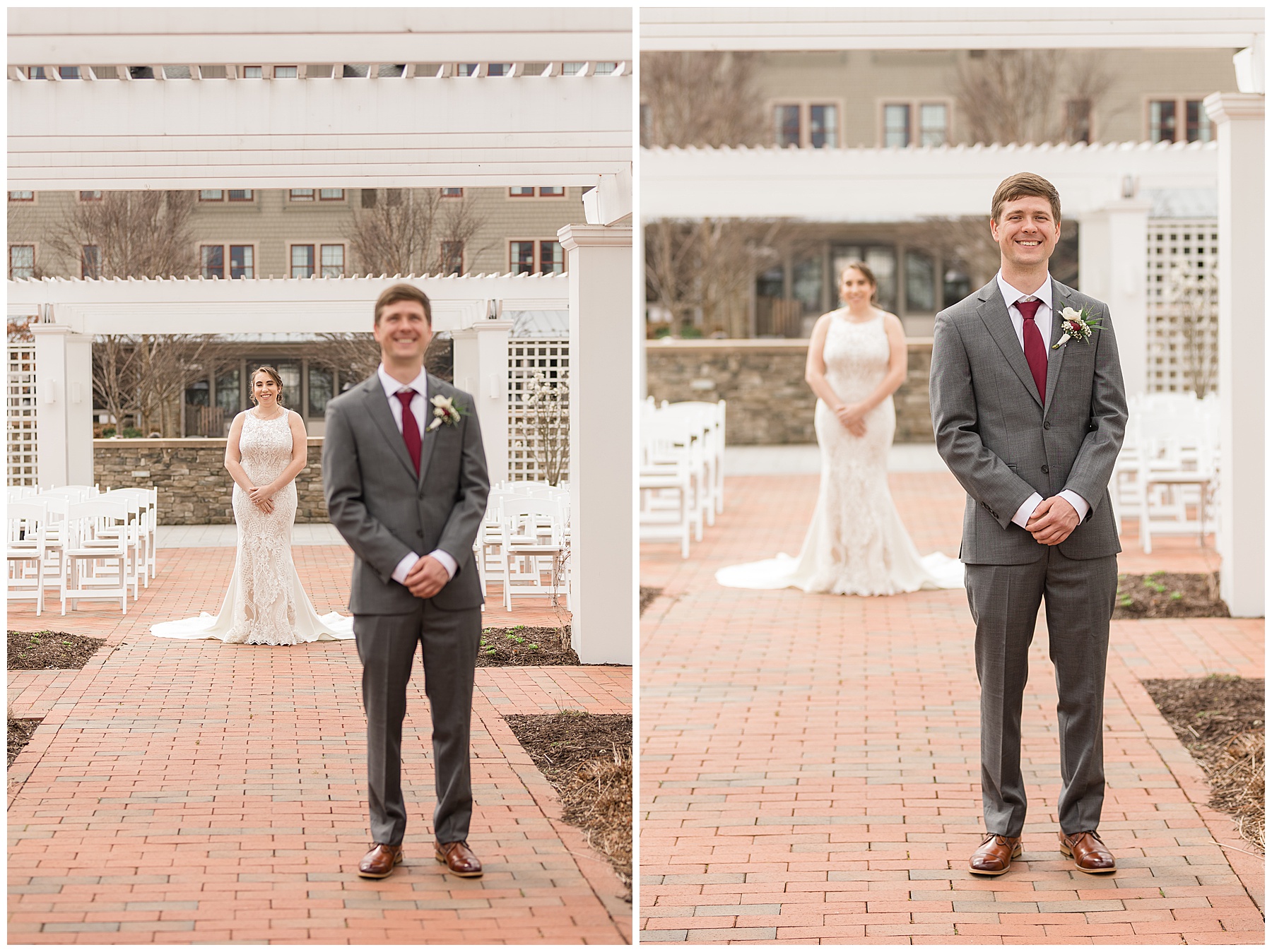 bride and groom first look