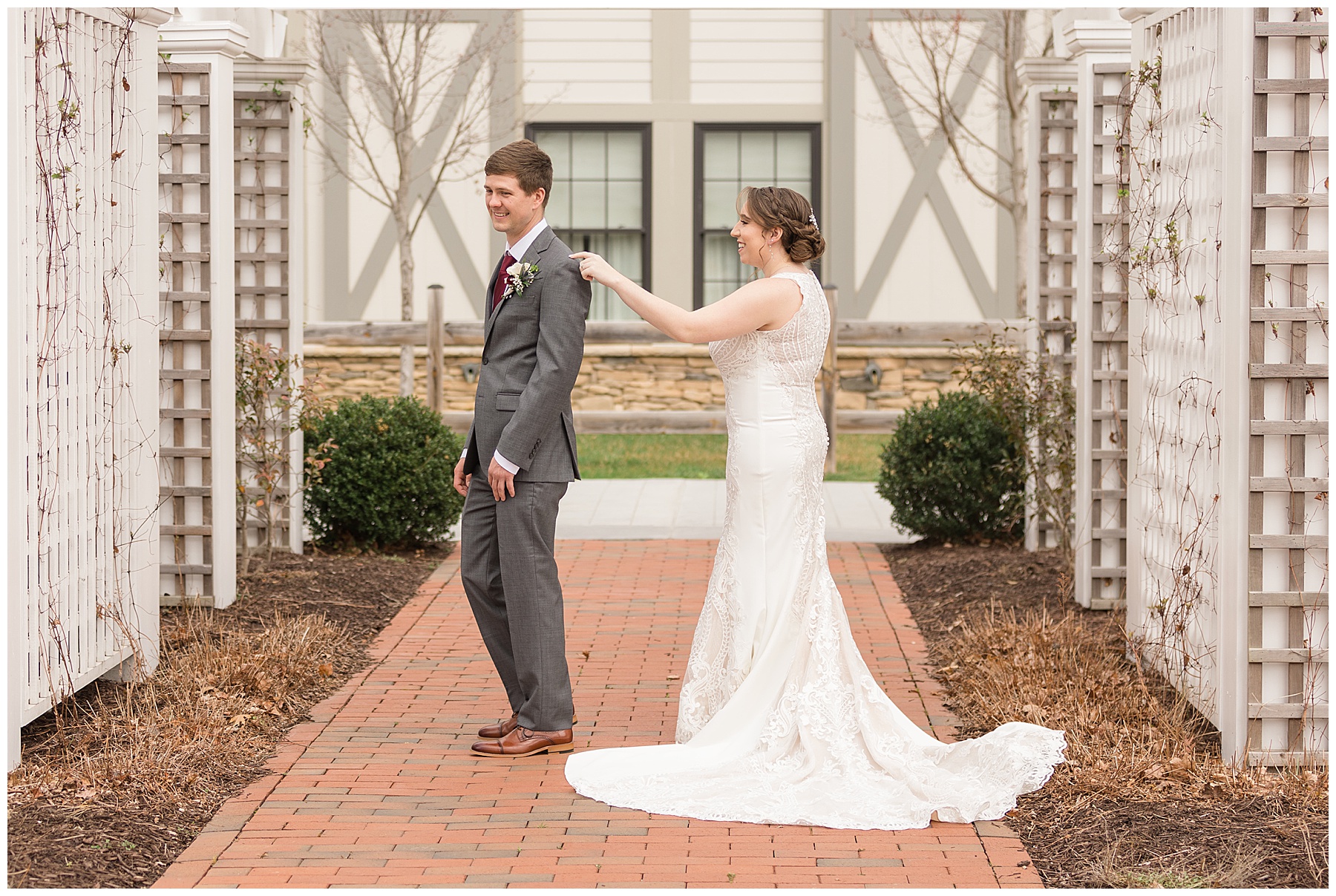 bride and groom first look