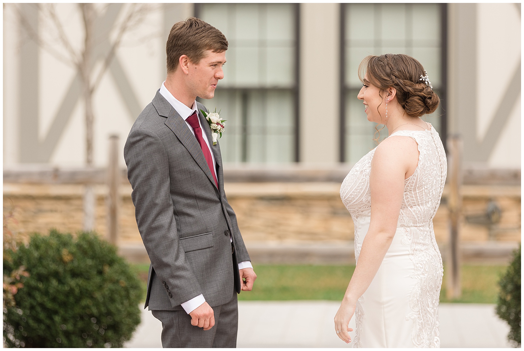 bride and groom first look