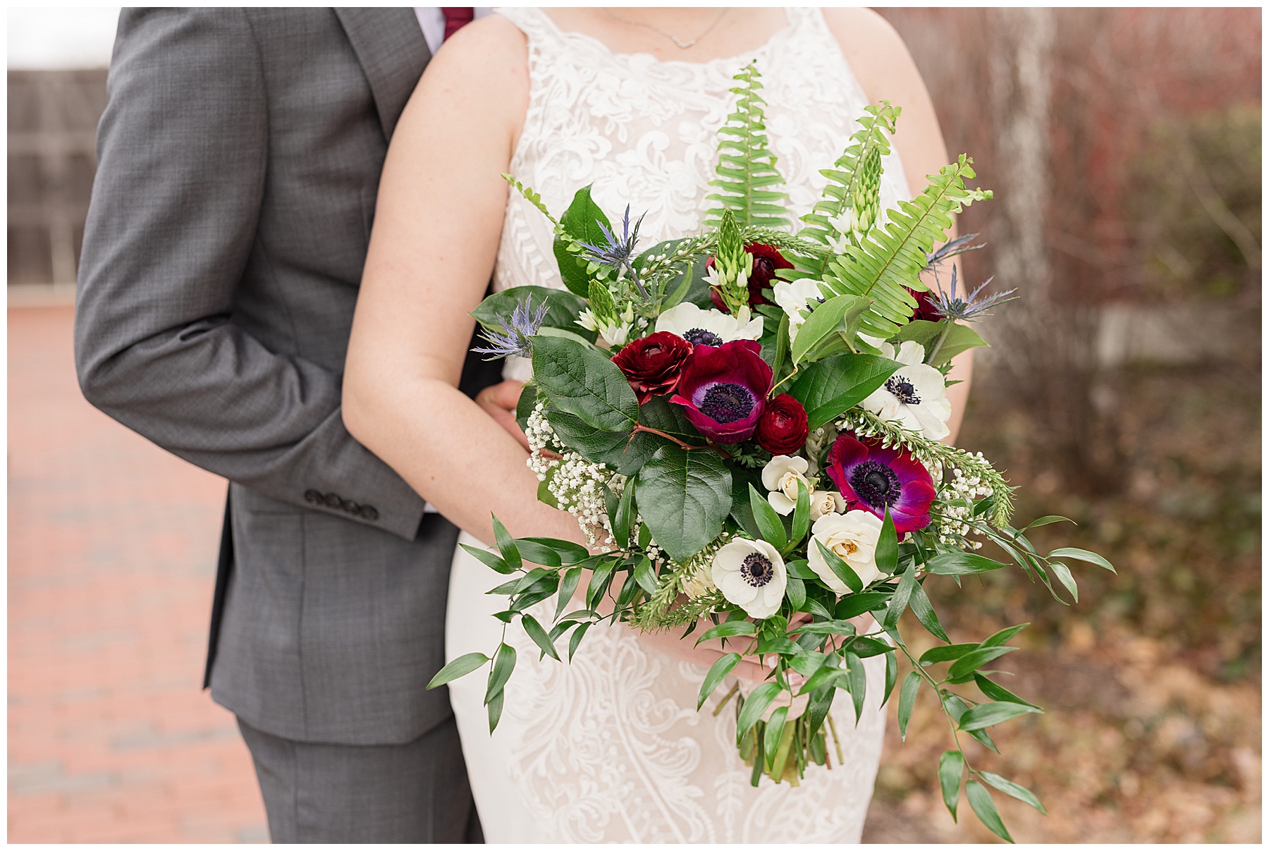 bridal bouquet close up white and red