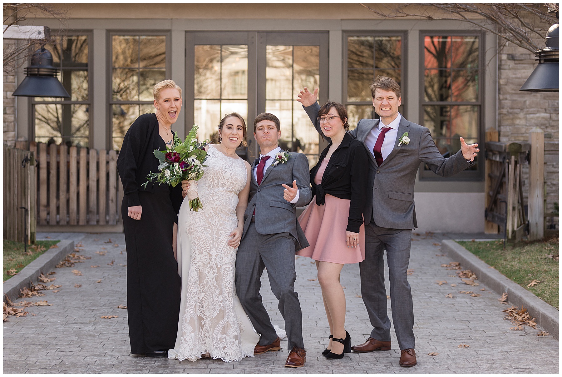 bride and groom with VIPs silly