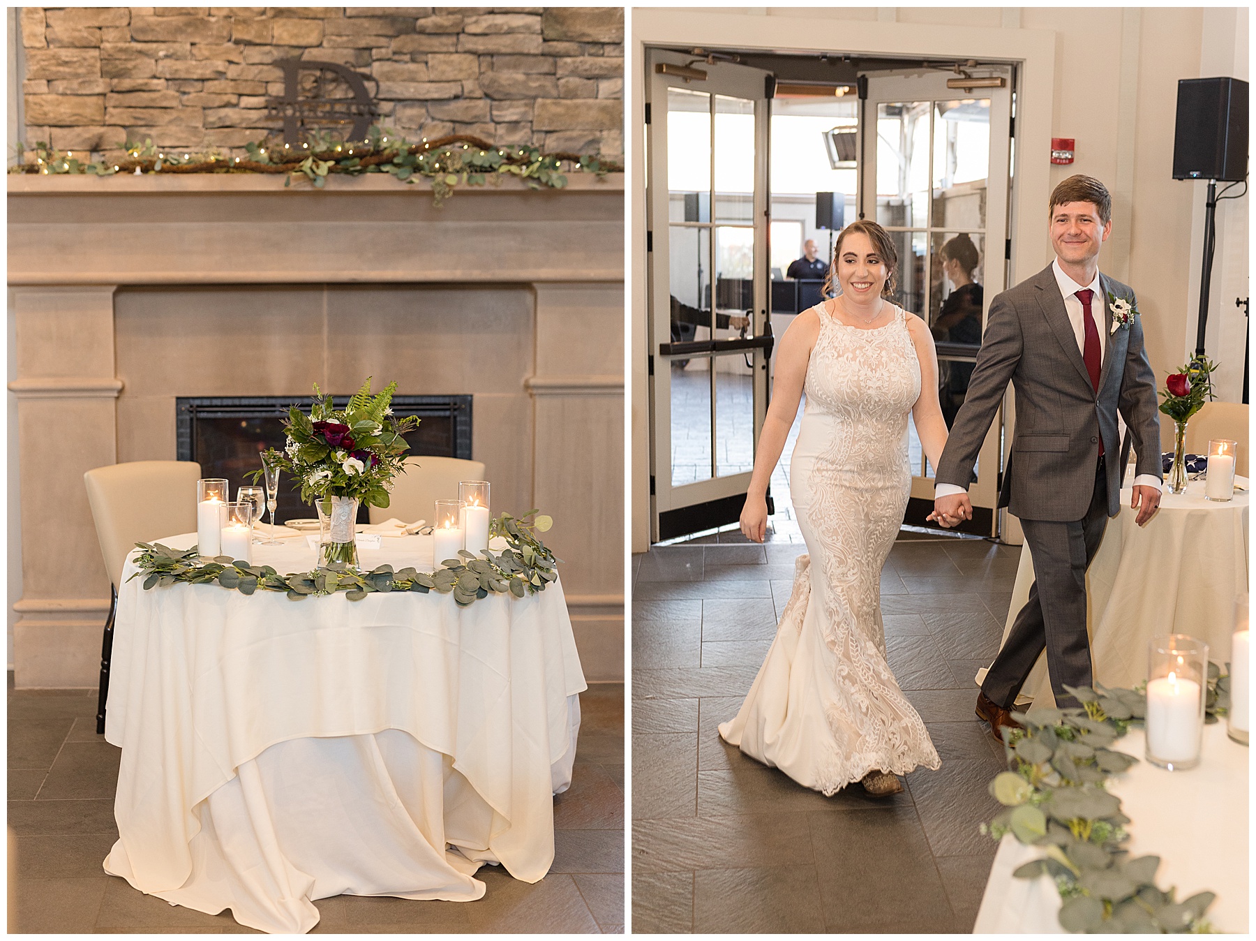 bride and groom entrance reception sweetheart table