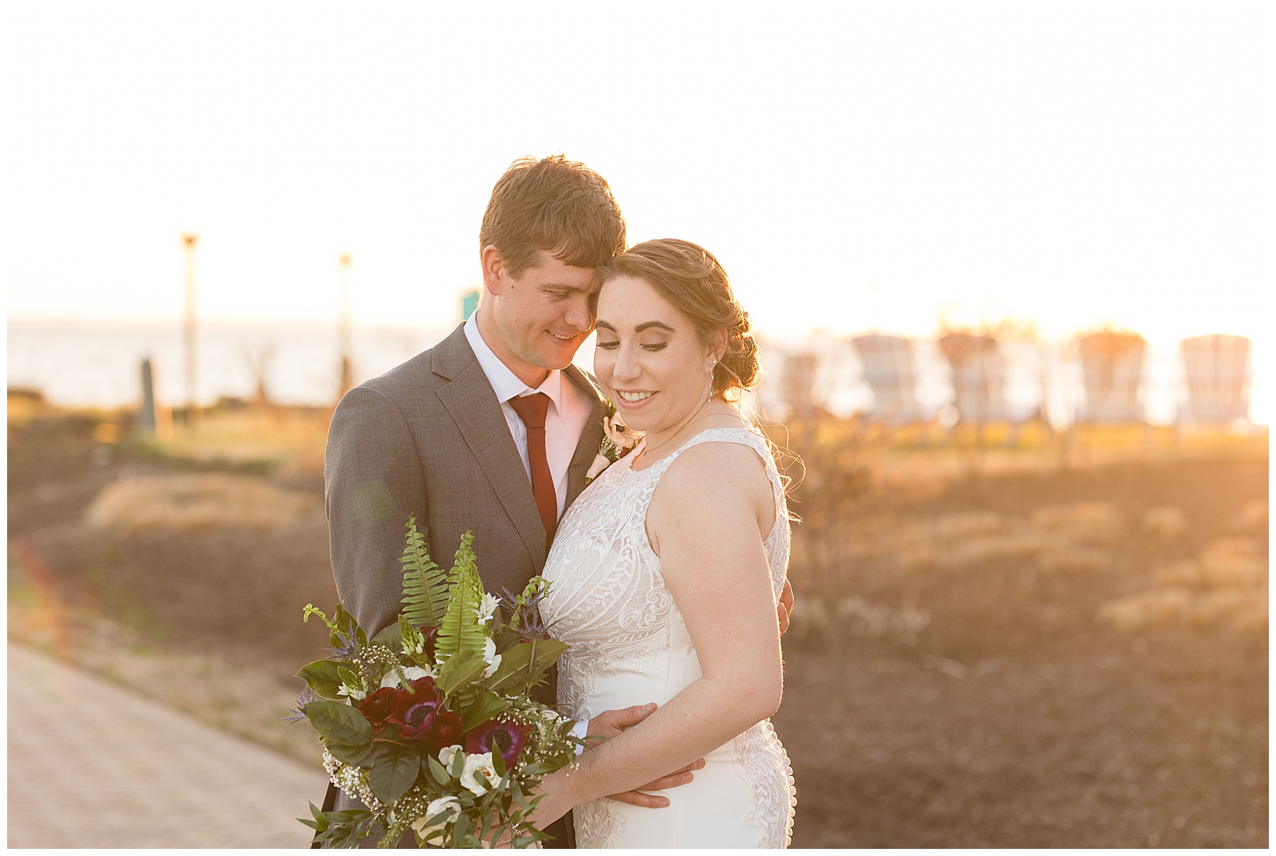 couple golden hour portraits chesapeake bay beach club