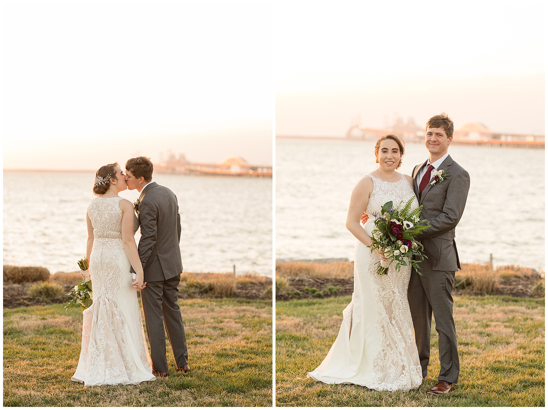 couple golden hour portraits chesapeake bay beach club