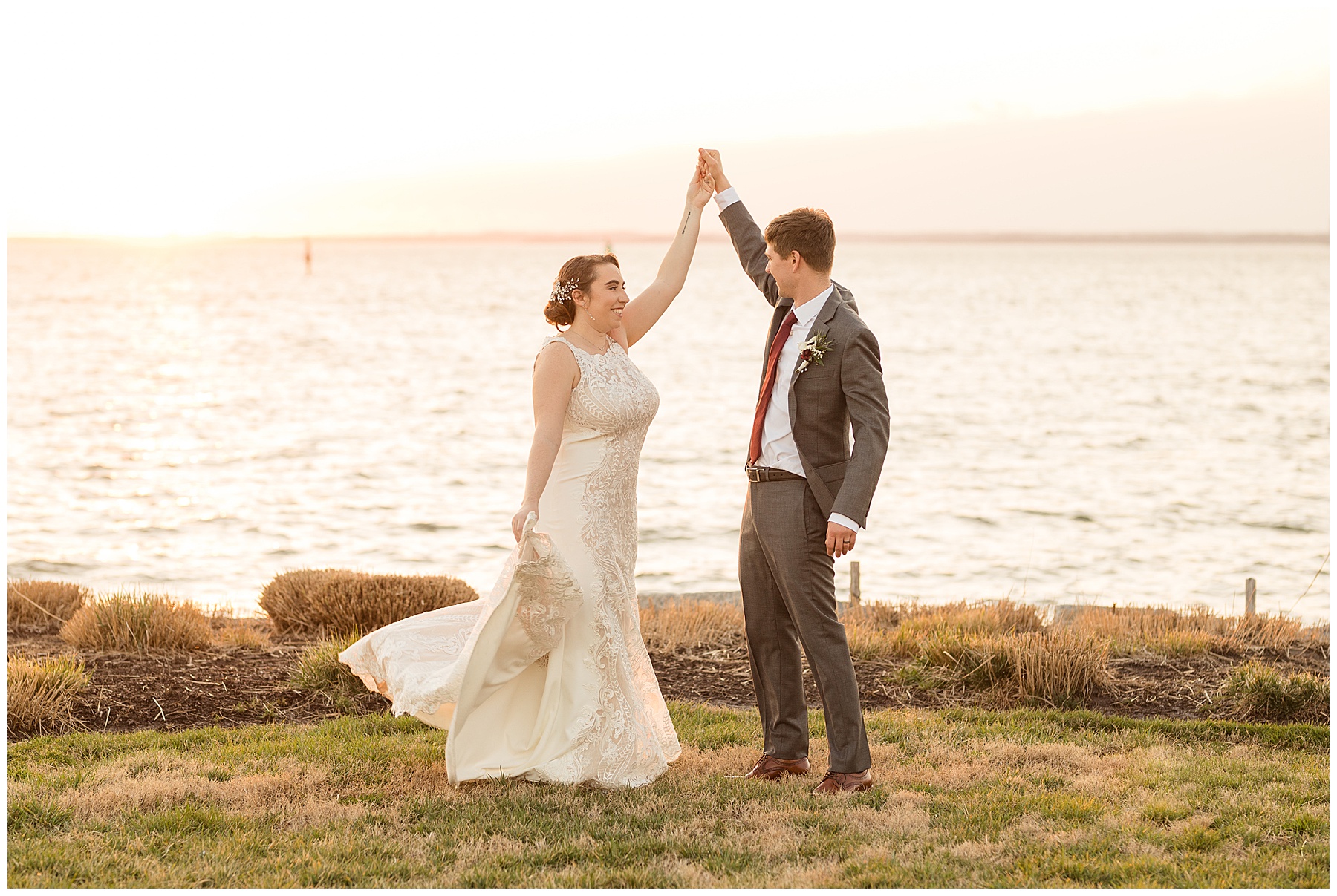 couple golden hour portraits chesapeake bay beach club