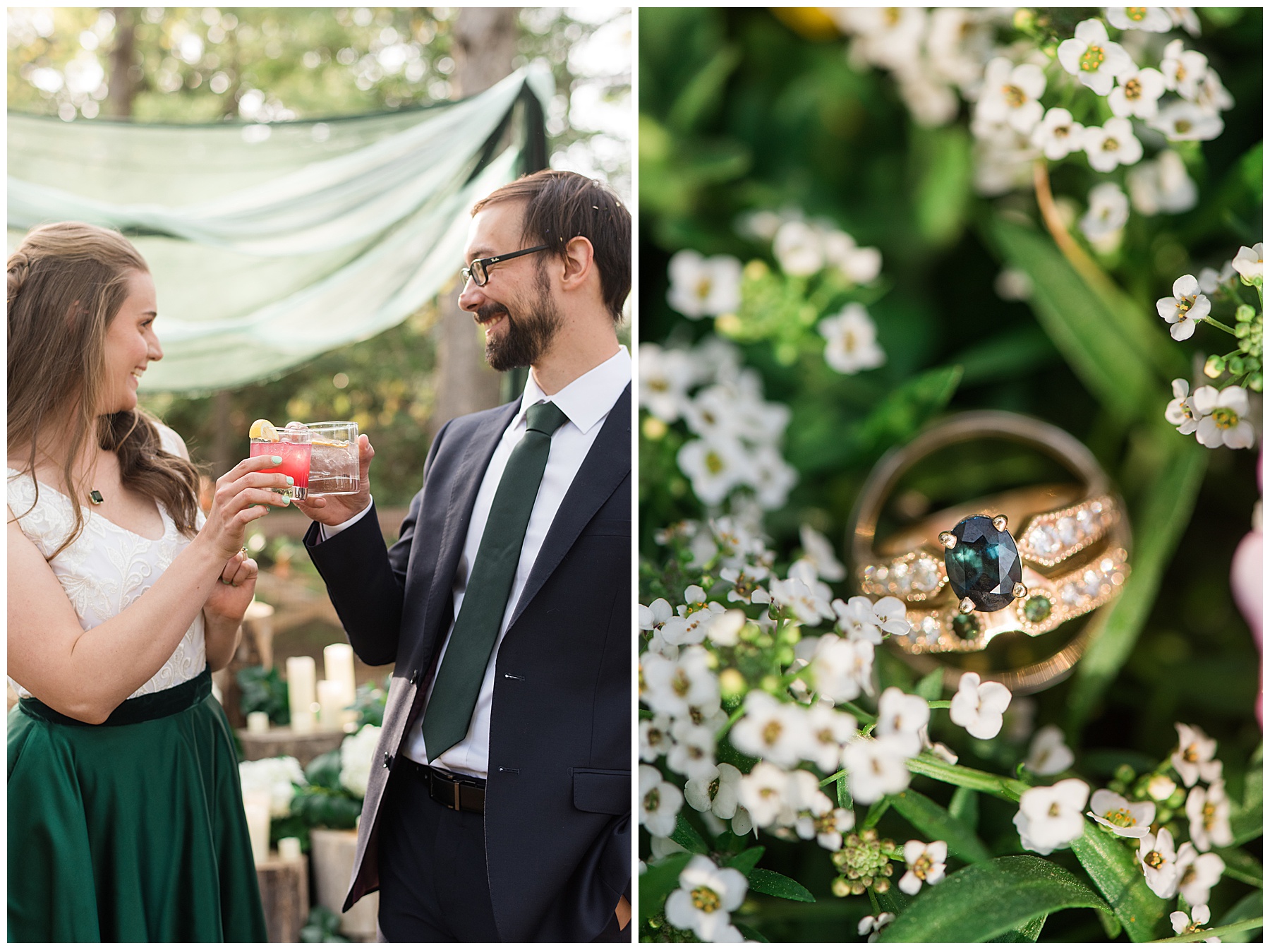 bride and groom toast ring details