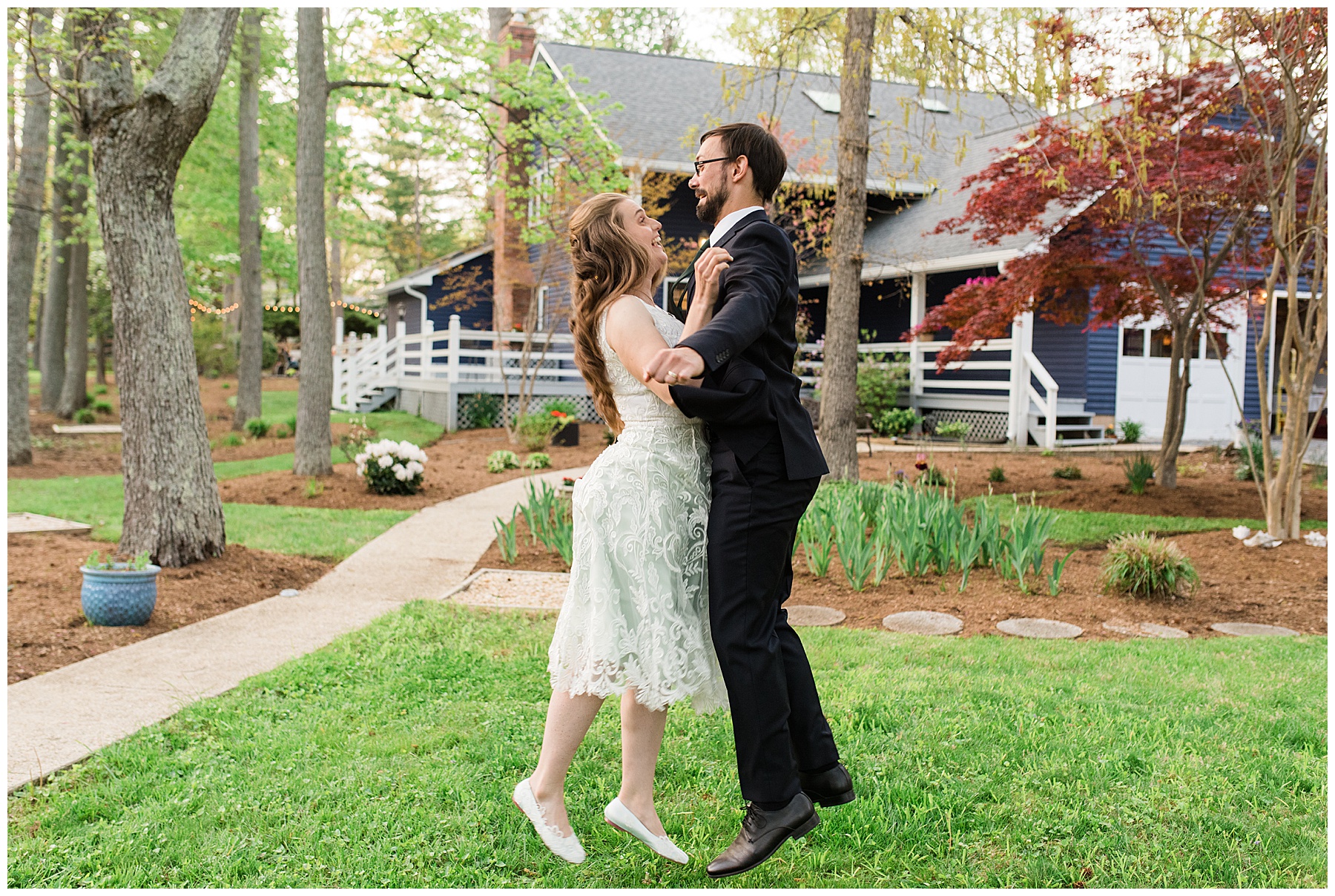 bride and groom portrait chest bump