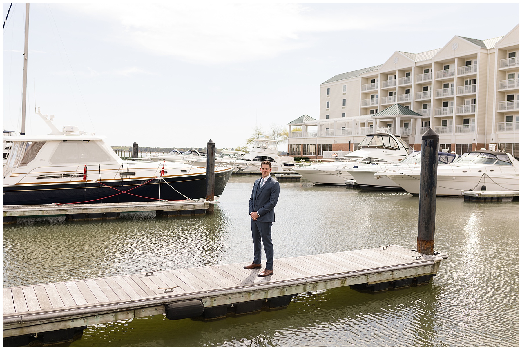 groom waiting on pier