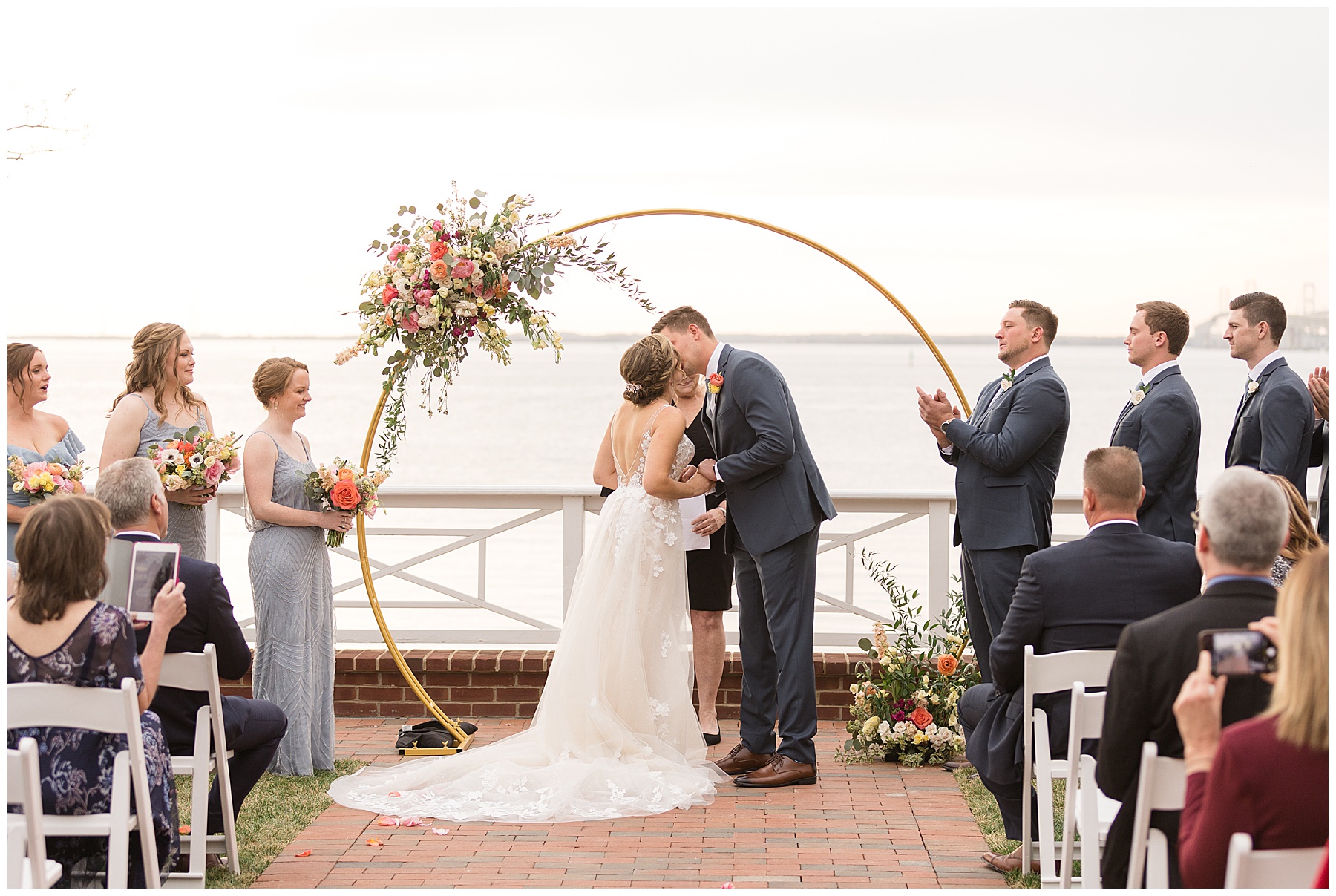 chesapeake bay beach club beach house ceremony first kiss