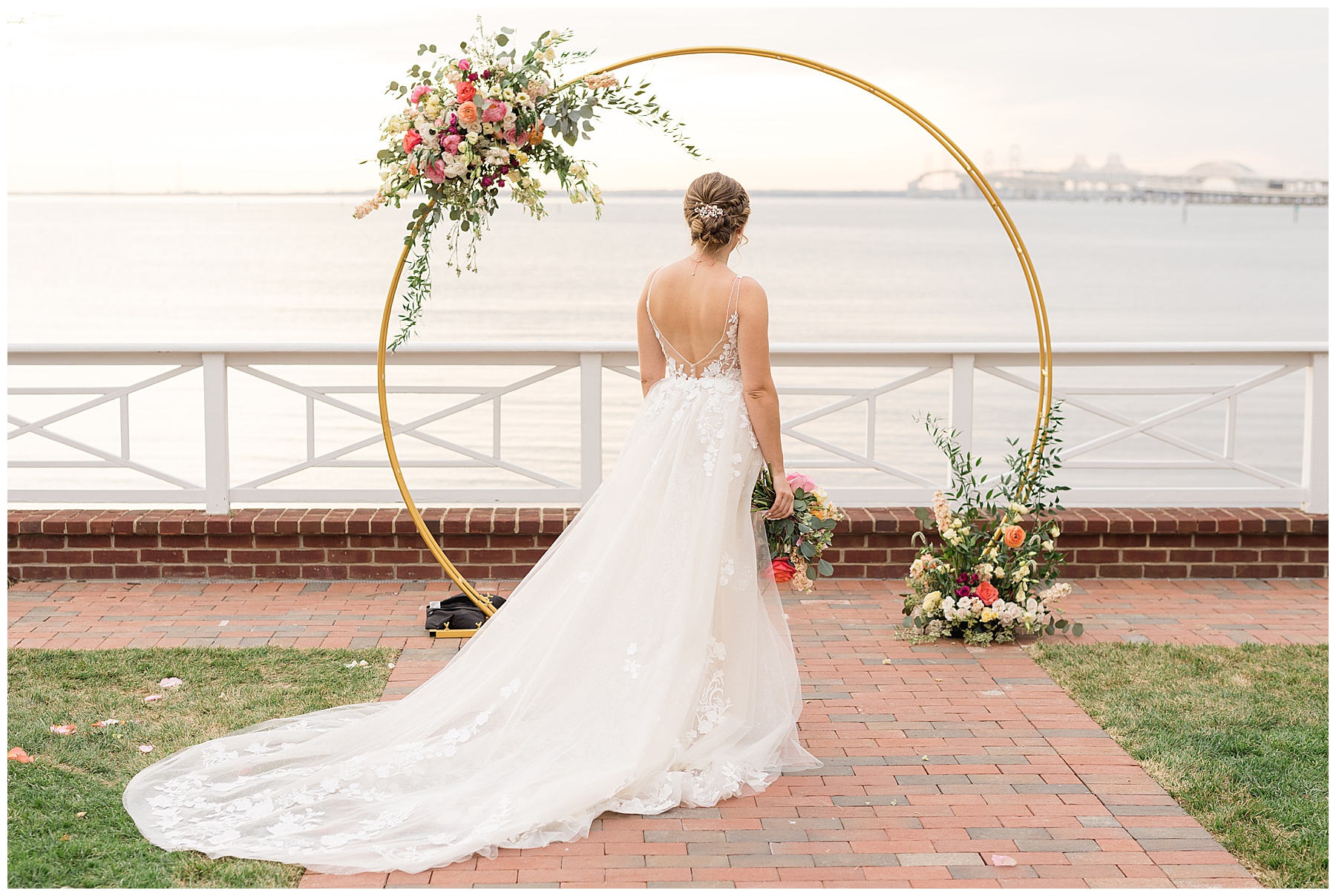 bridal portrait under arbor chesapeake bay bridge