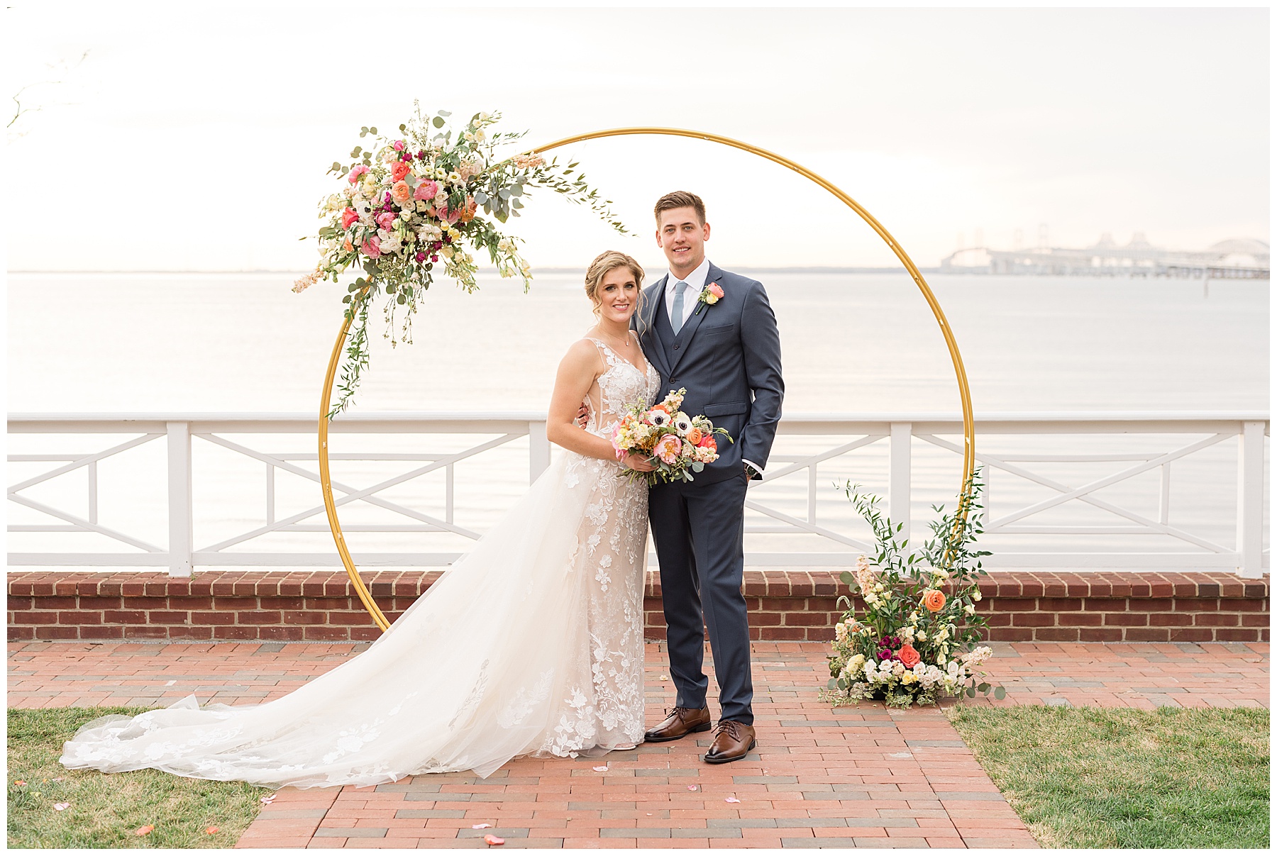 wedding couple under arbor chesapeake bay beach club beach house