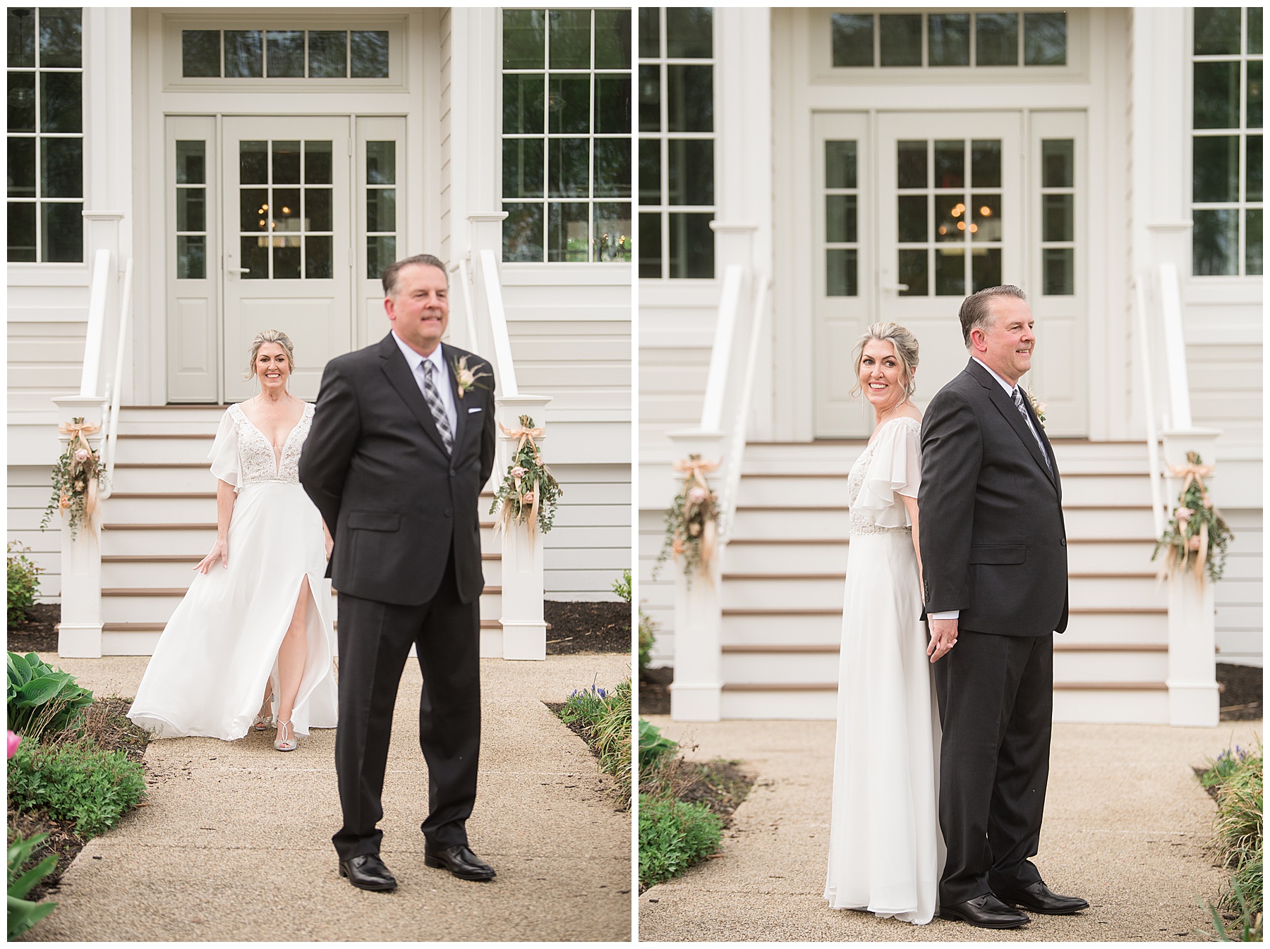 bride and groom first look