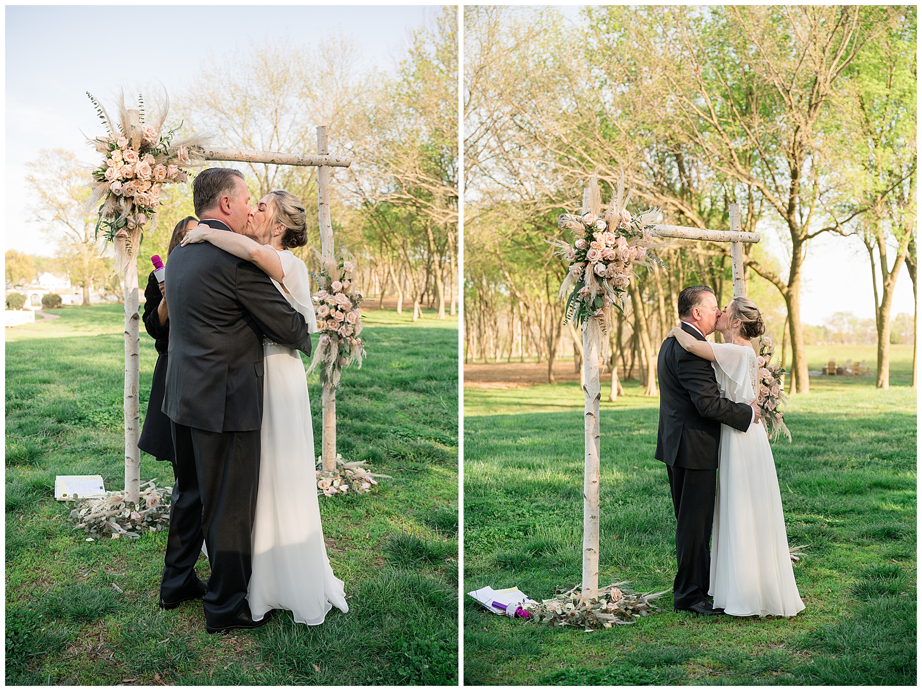 bride and groom first kiss ceremony