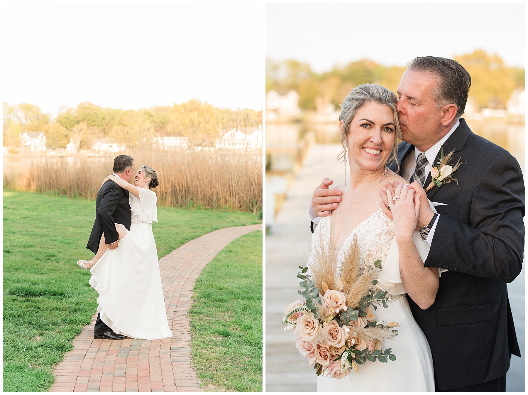 bride and groom portraits golden hour