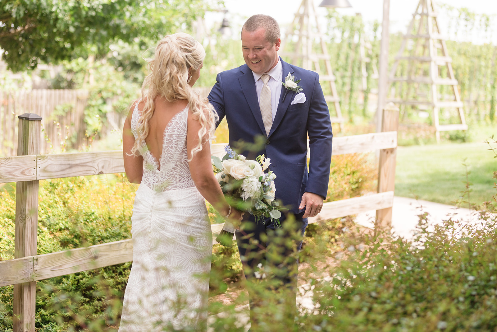 groom admiring bride