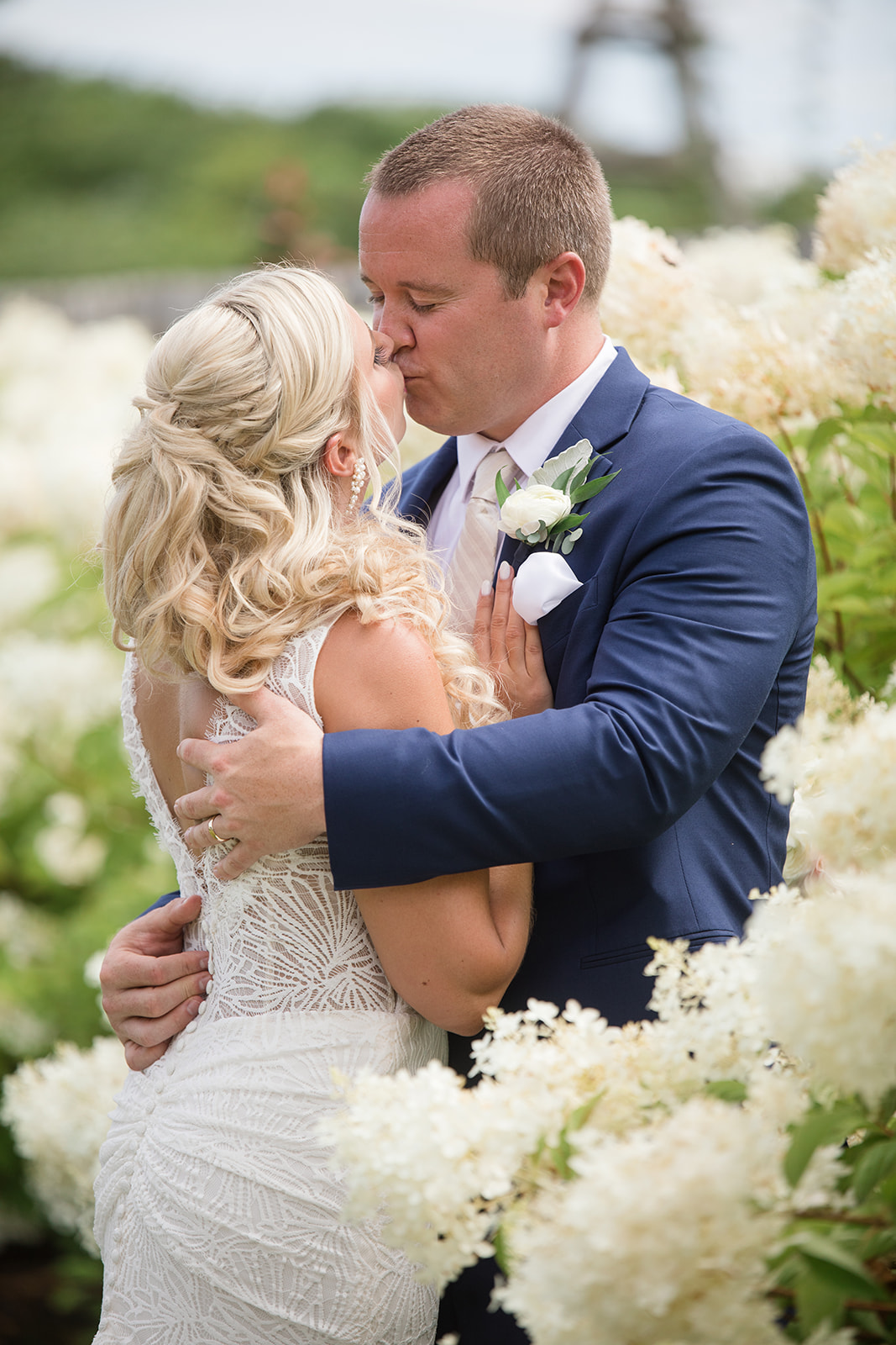 bride and groom kissing