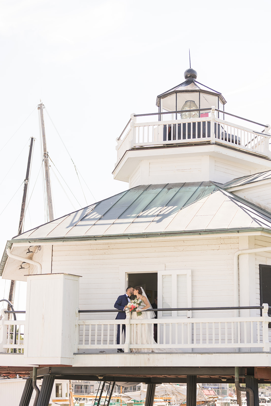 bride and groom at maritime museum pavilion