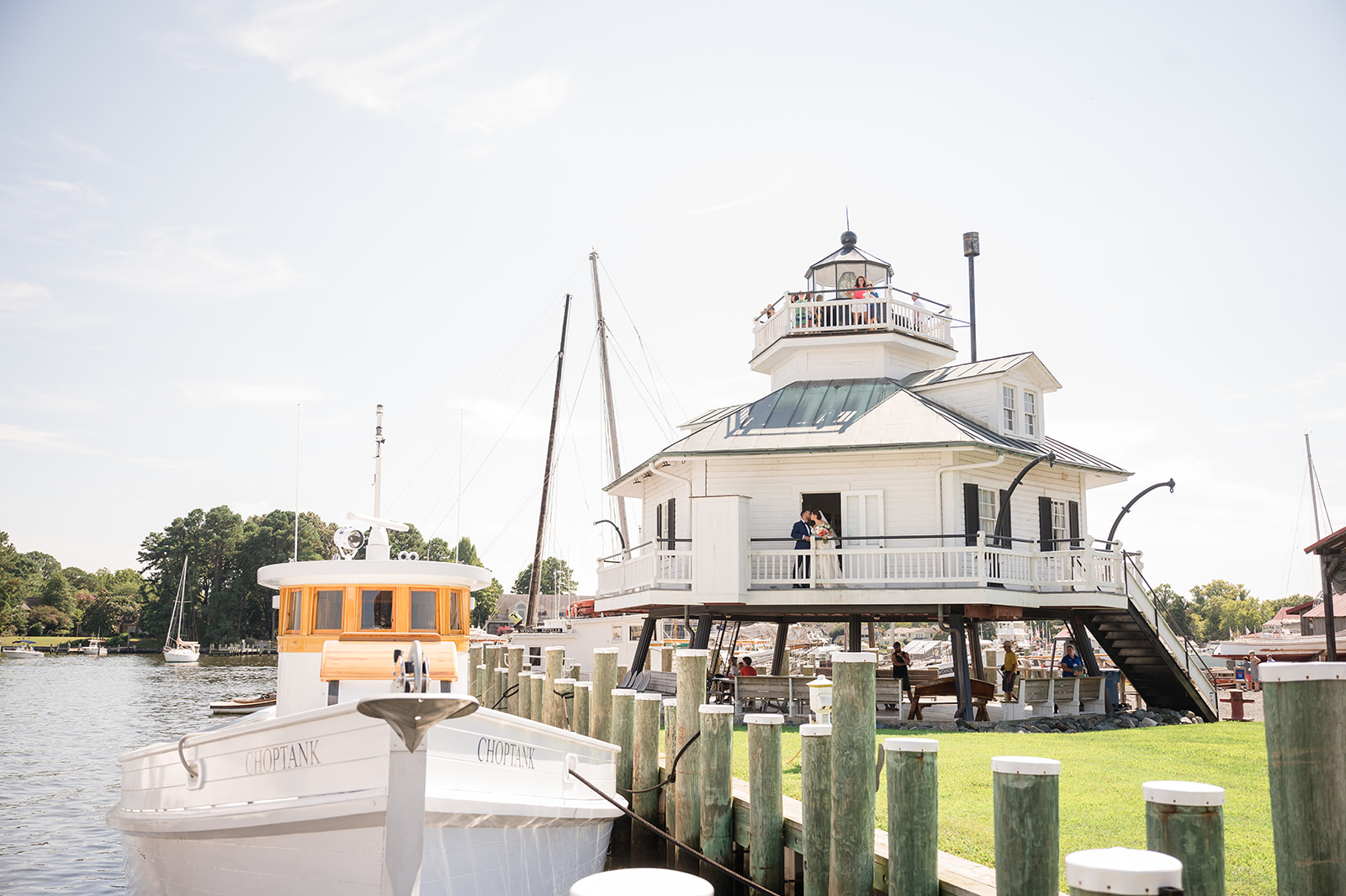 bride and groom at maritime museum pavilion