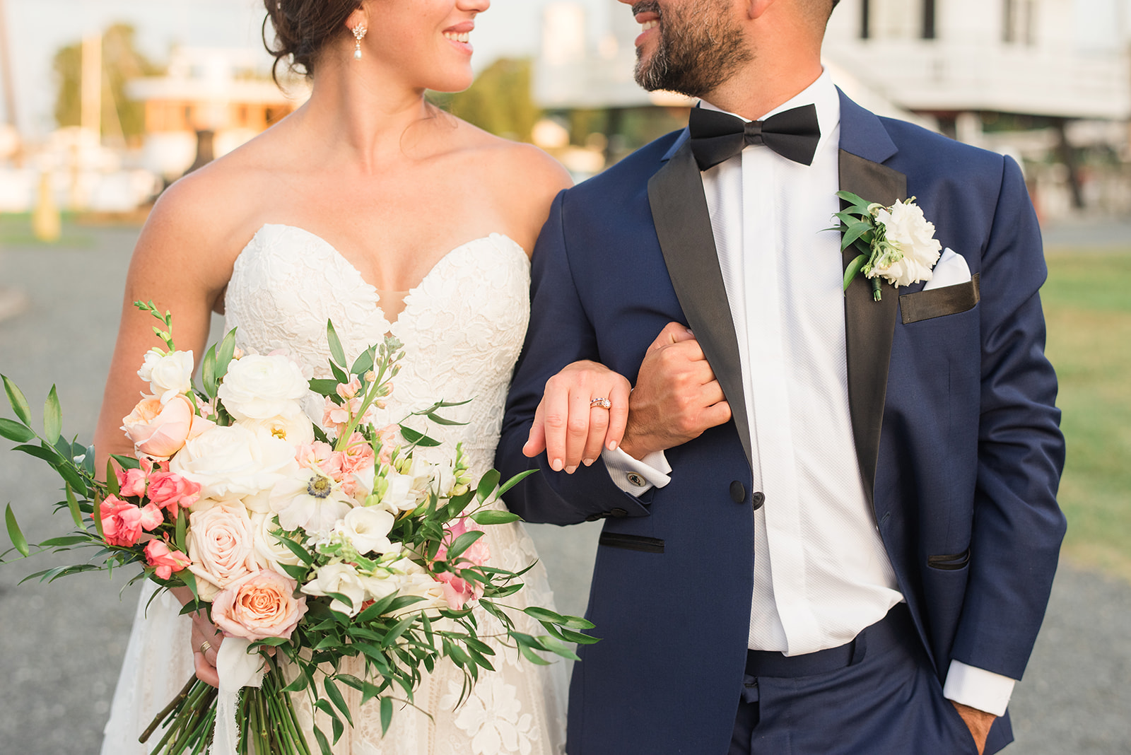 bride and groom linked arms