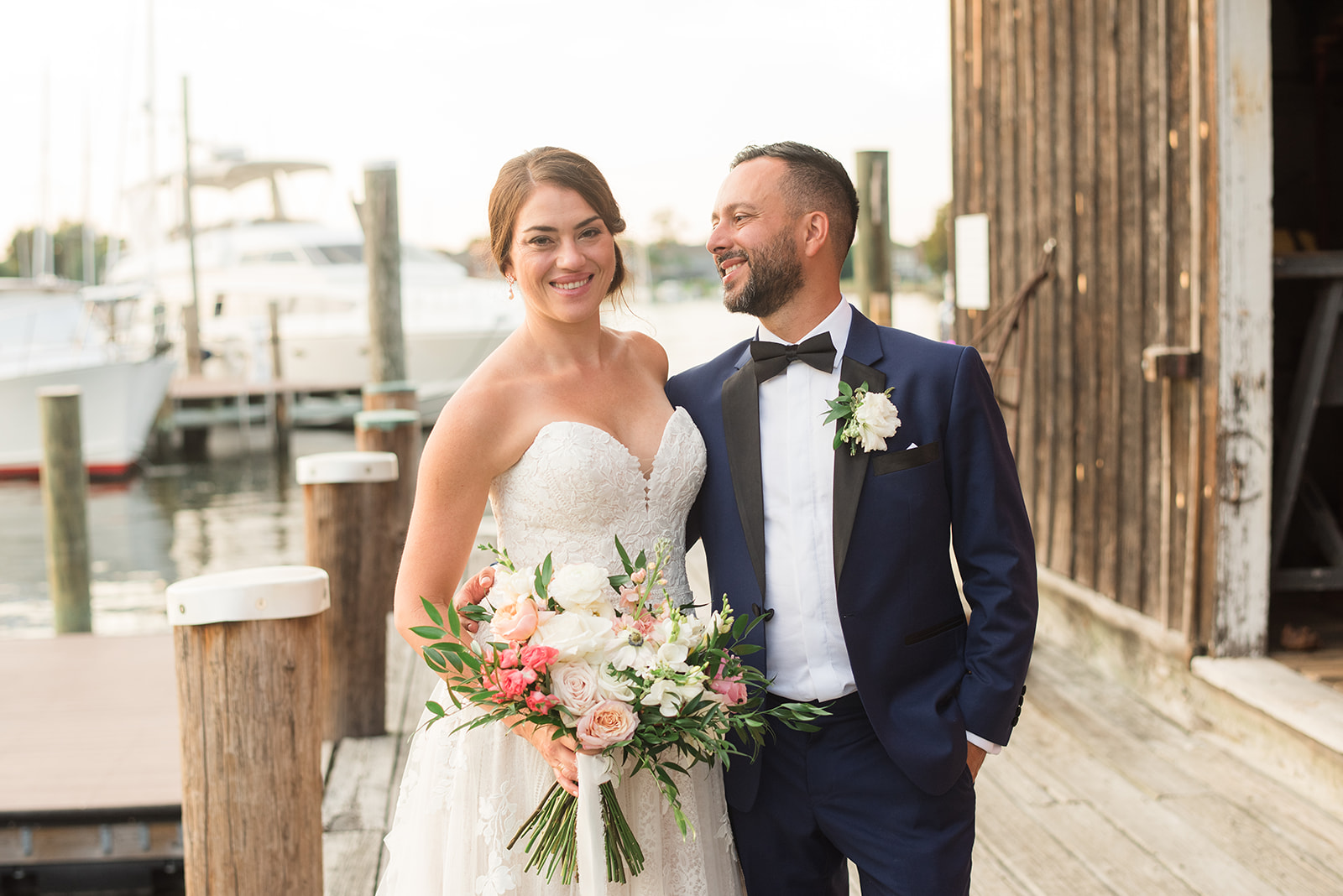 groom looking lovingly at new bride