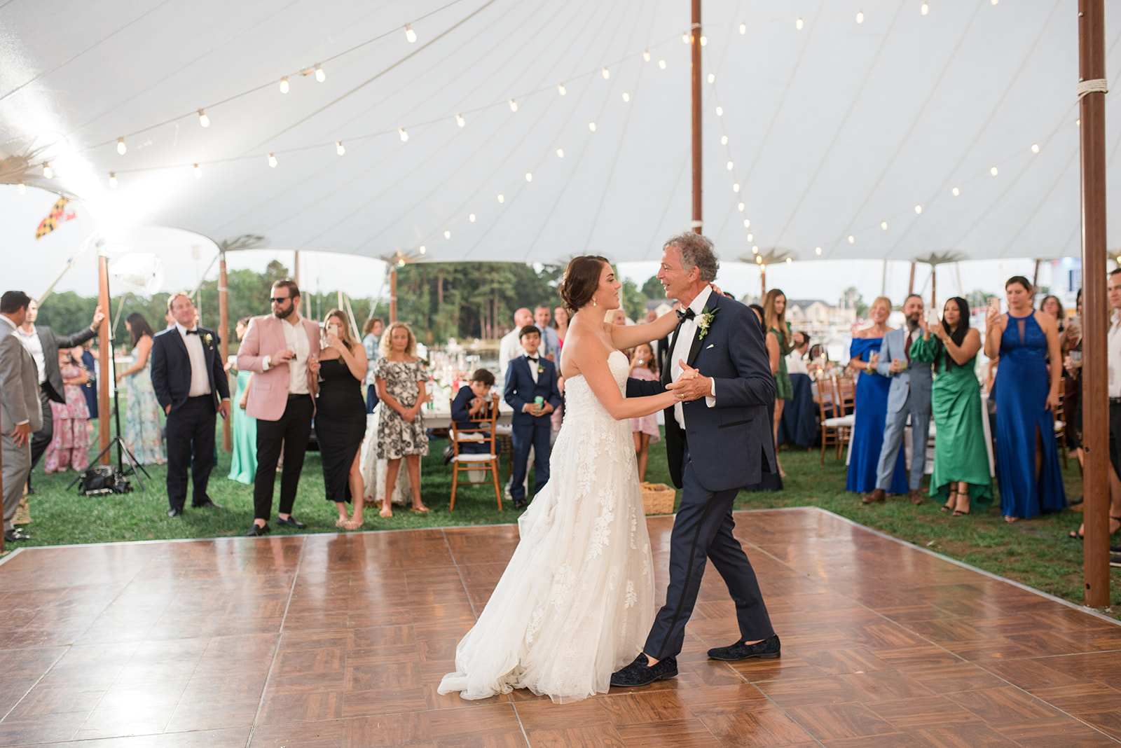 dad and daughter dance during wedding reception