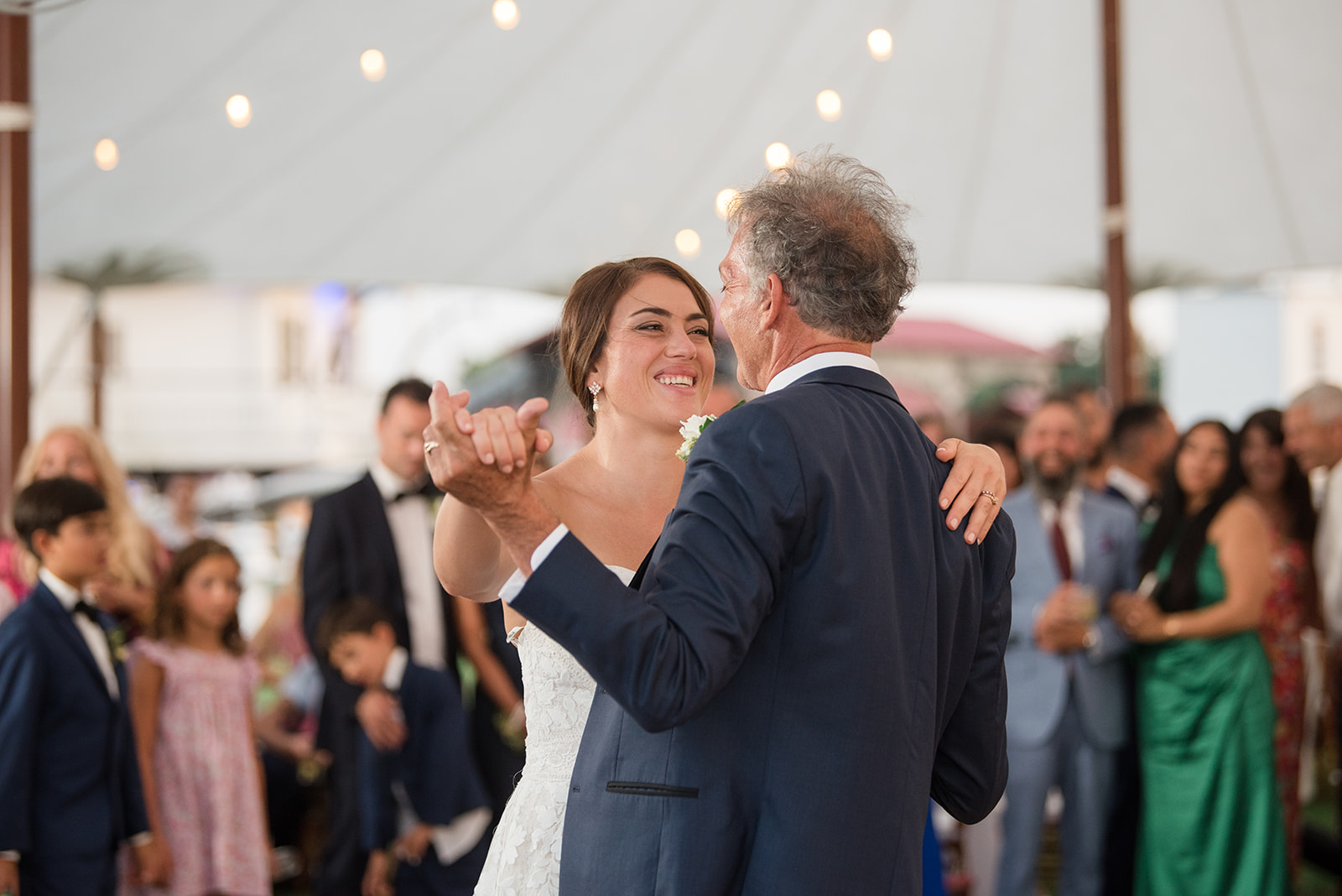 dad and daughter dance during wedding reception