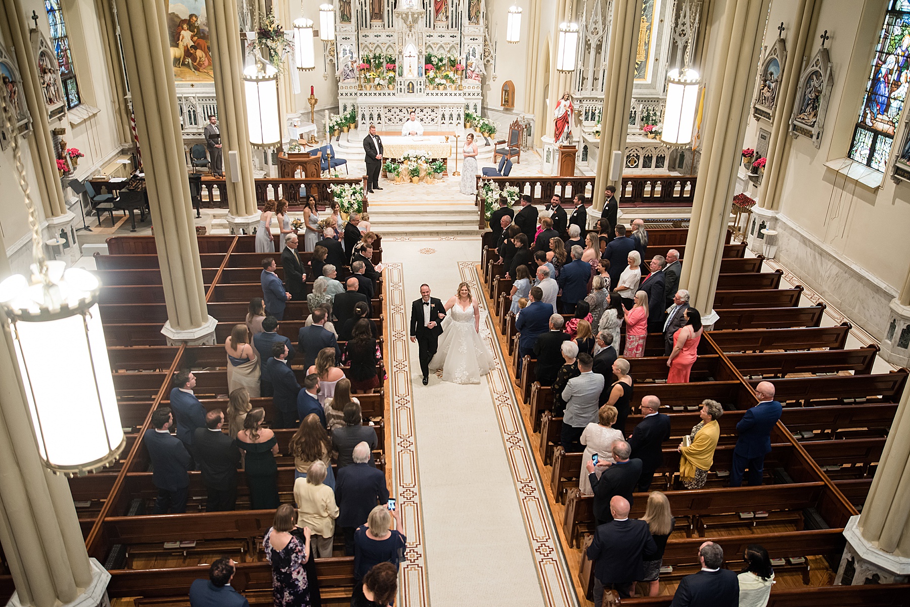 bride and groom recessing st. mary's ceremony