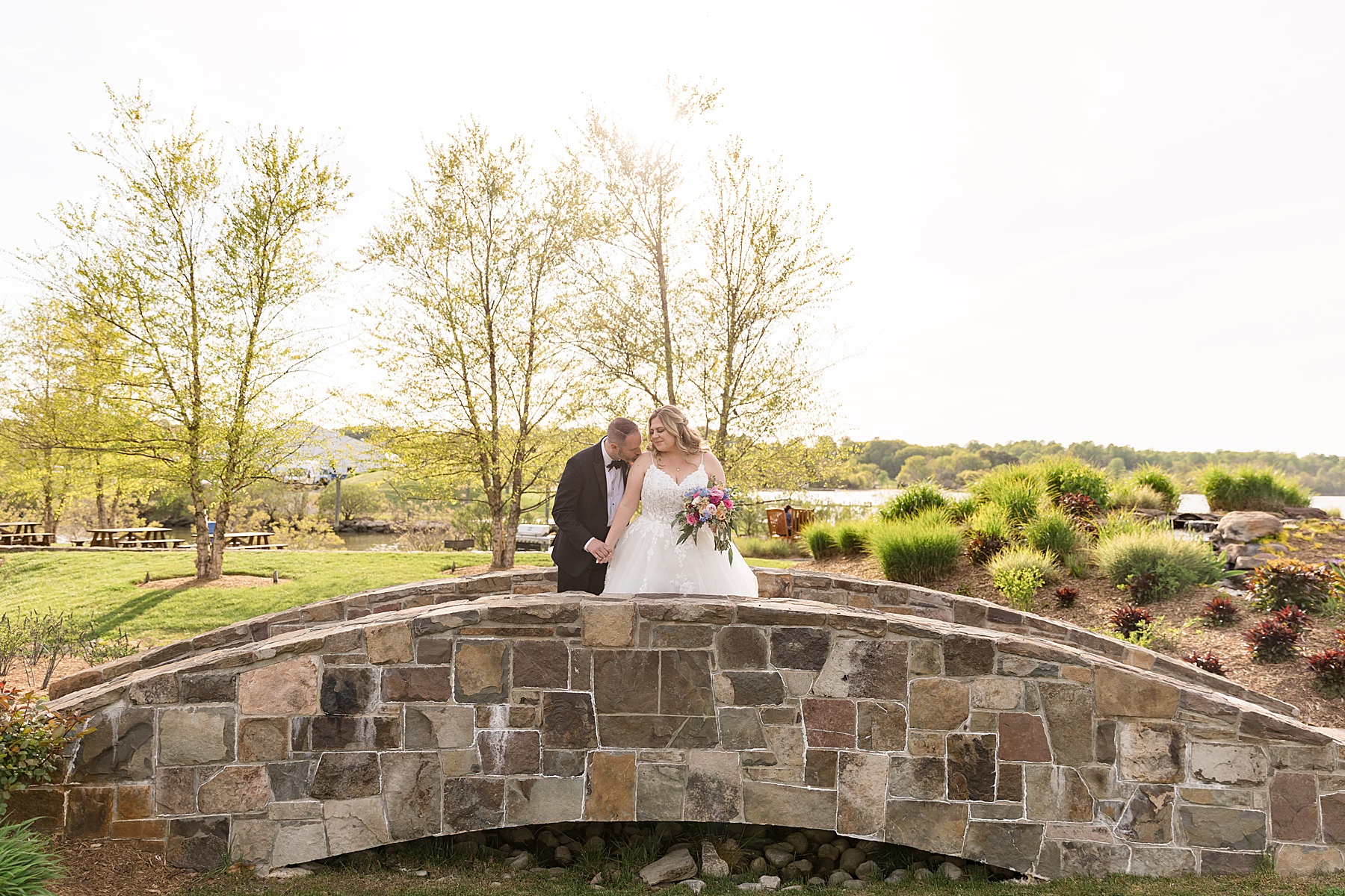 bride and groom newlywed portrait bridge