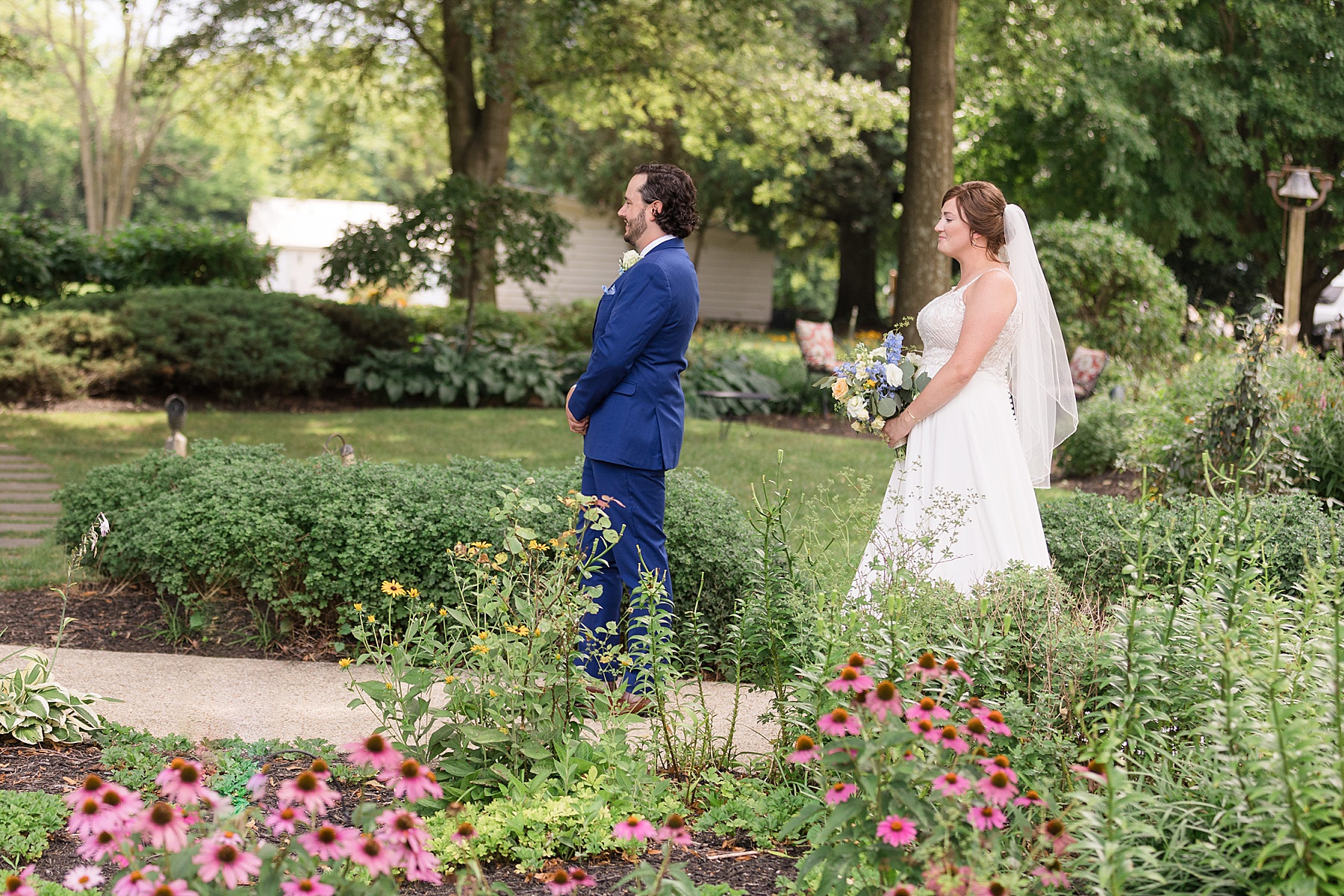 bride and groom first look