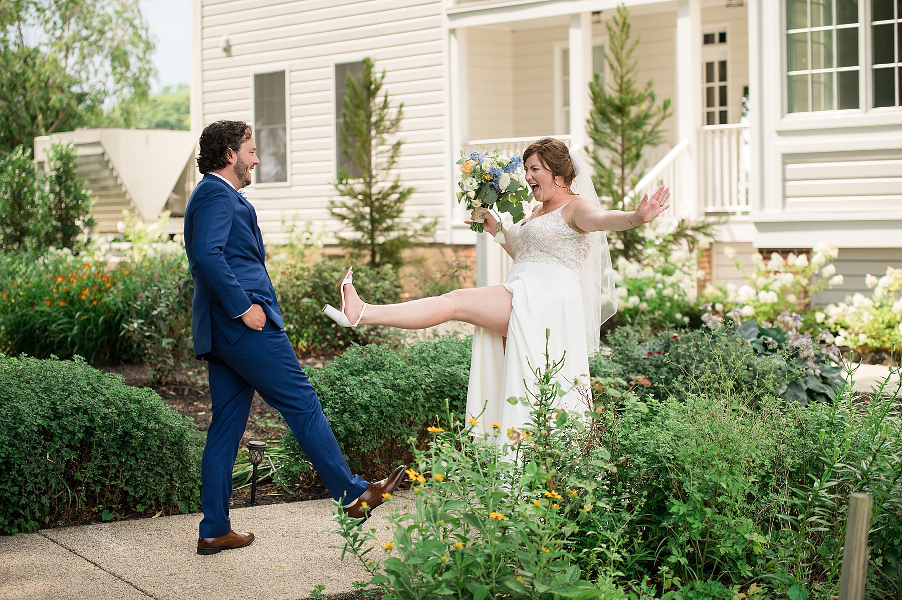 bride kicks leg dress slit goofy