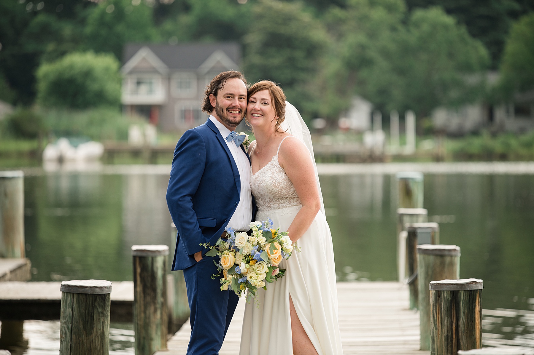 bride and groom portraits kent island pier