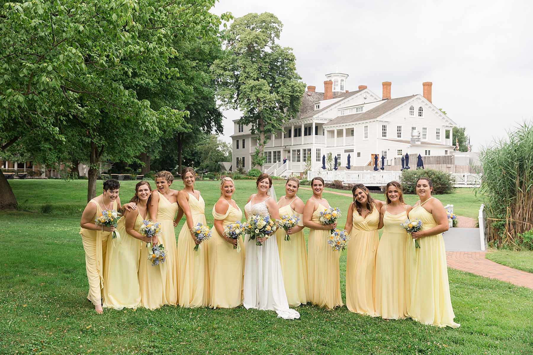 bride and bridesmaids yellow