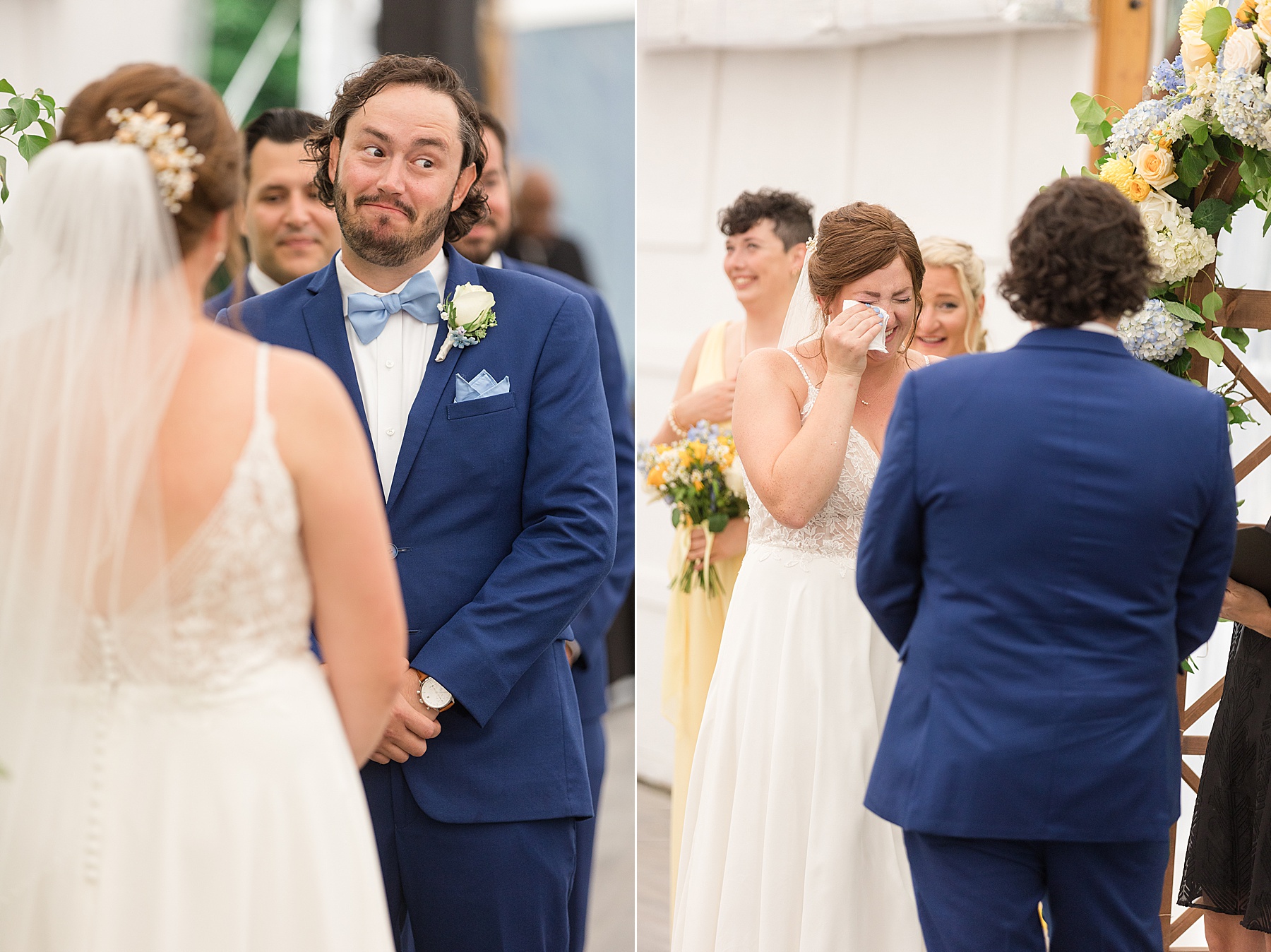 bride and groom laugh and cry wedding ceremony