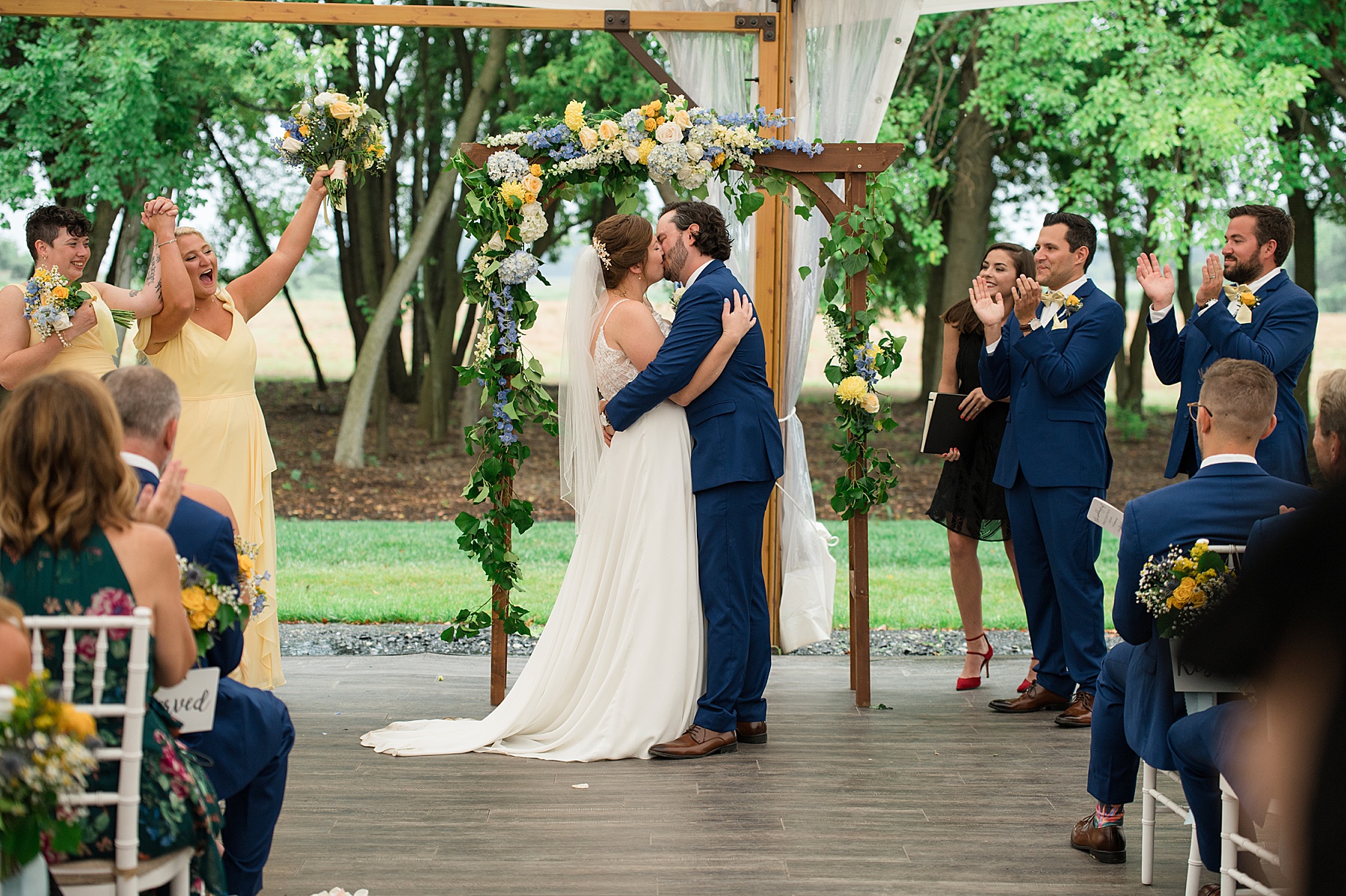 bride and groom first kiss ceremony