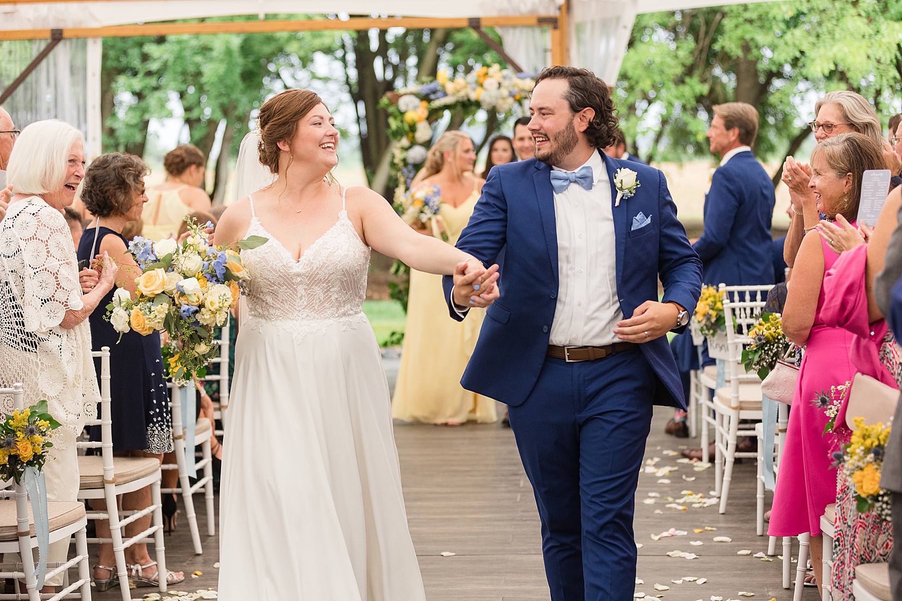 bride and groom recess from ceremony