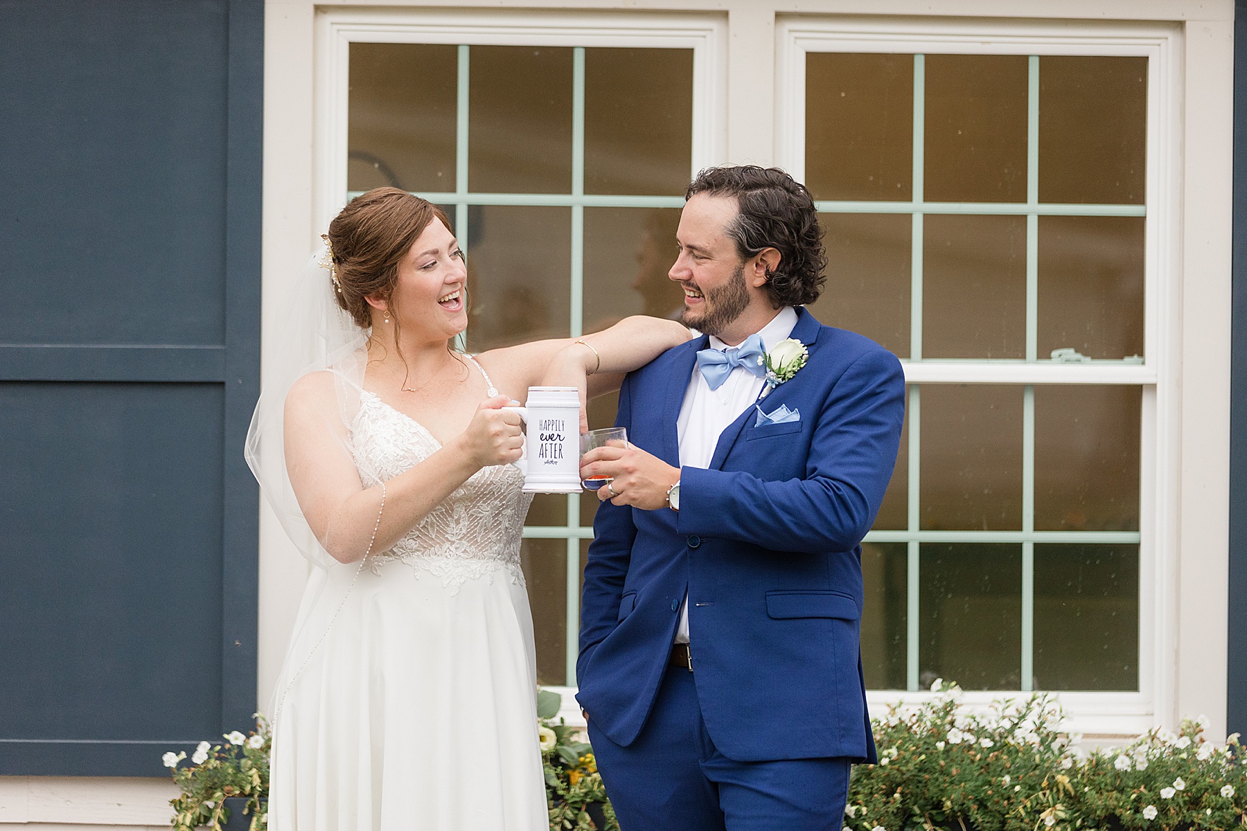 bride and groom portrait cheering