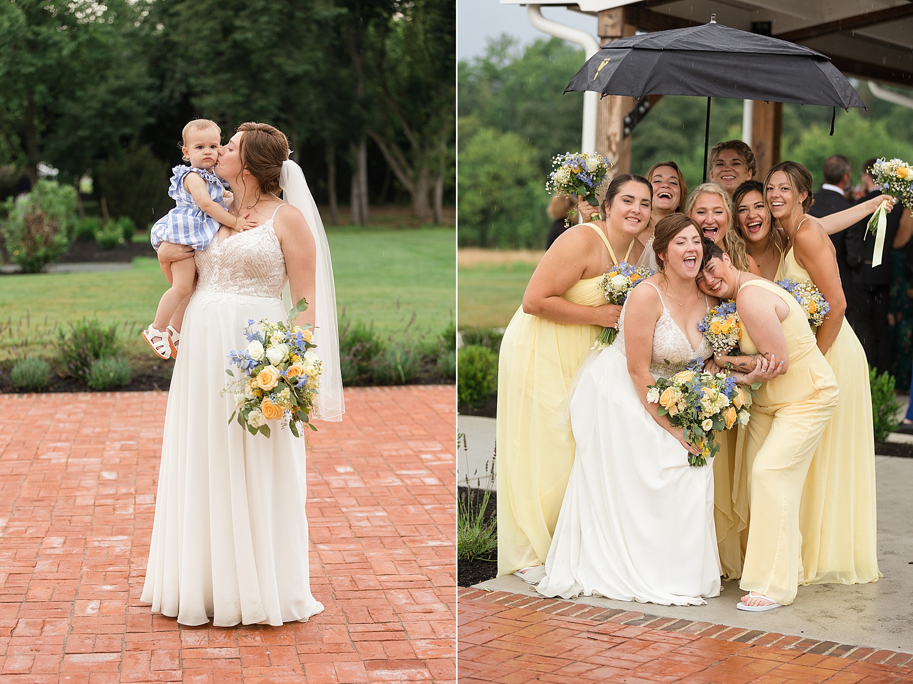 bride with bridal party and child