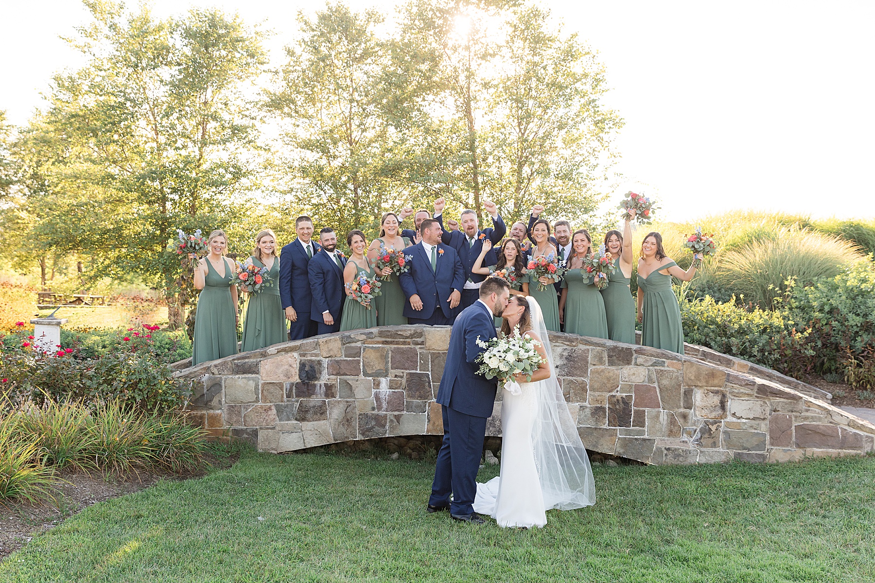 couple with full wedding party