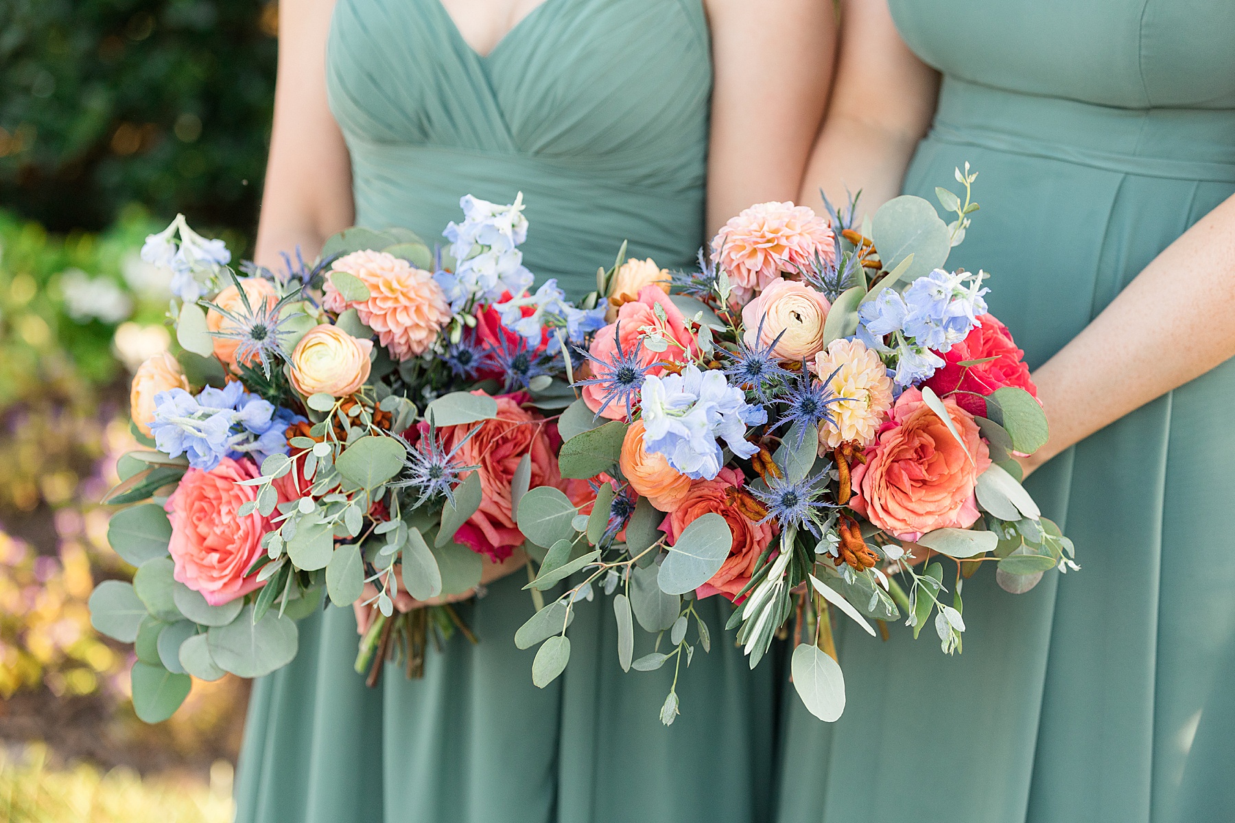 bridesmaids colorful florals bouquet